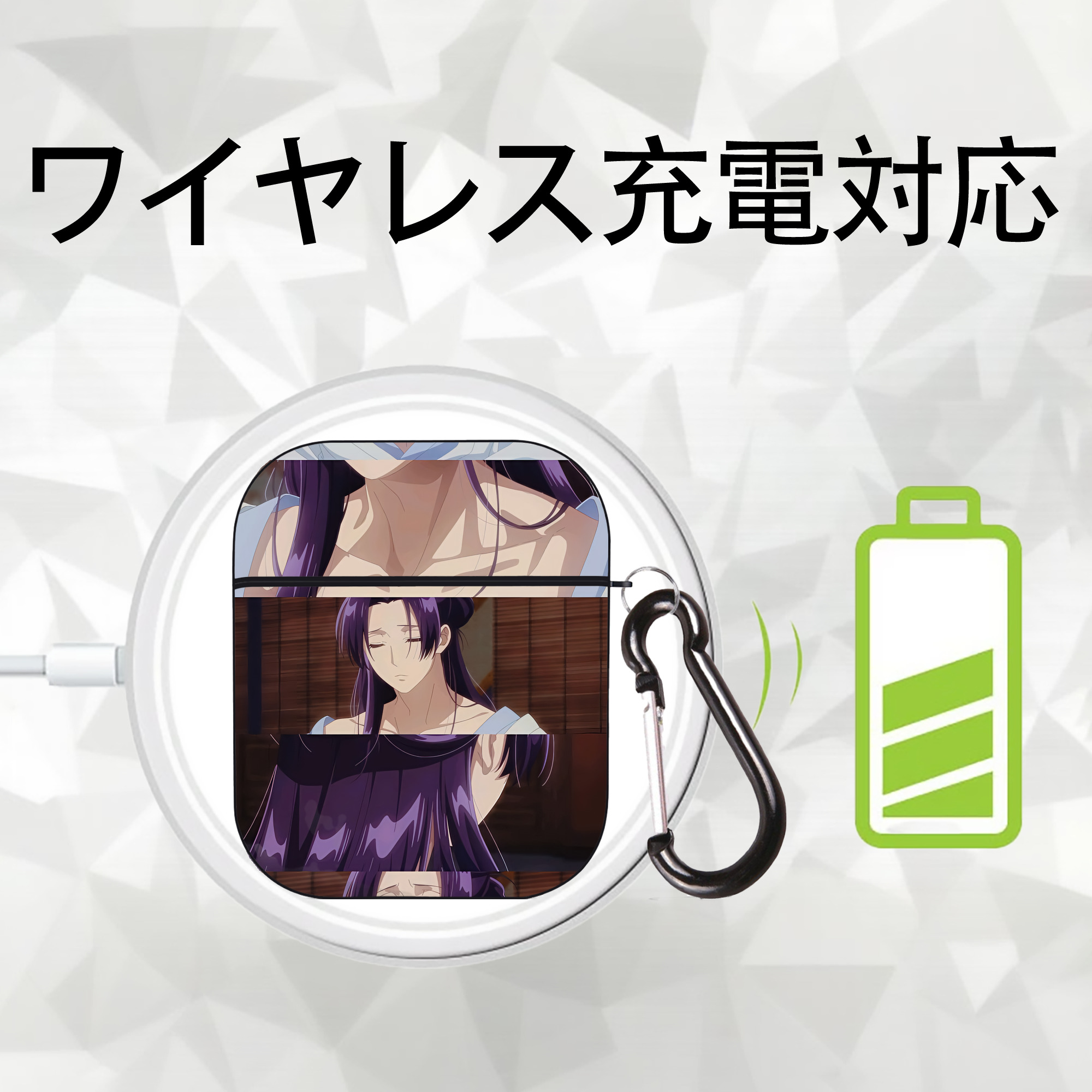 薬屋のひとりごと The Apothecary Diaries AirPods 第2世代保護ケース ハードシェル ブラック 耐衝撃・防指紋・カラビナ付き