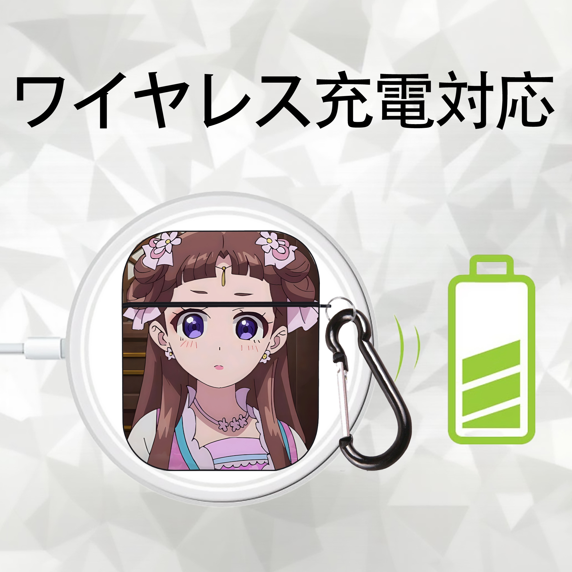 薬屋のひとりごと The Apothecary Diaries AirPods 第2世代保護ケース ハードシェル ブラック 耐衝撃・防指紋・カラビナ付き