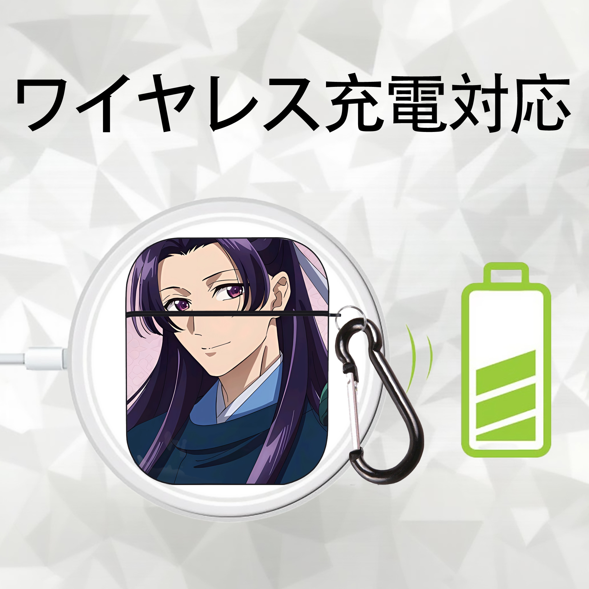 薬屋のひとりごと The Apothecary Diaries AirPods 第2世代保護ケース ハードシェル ブラック 耐衝撃・防指紋・カラビナ付き