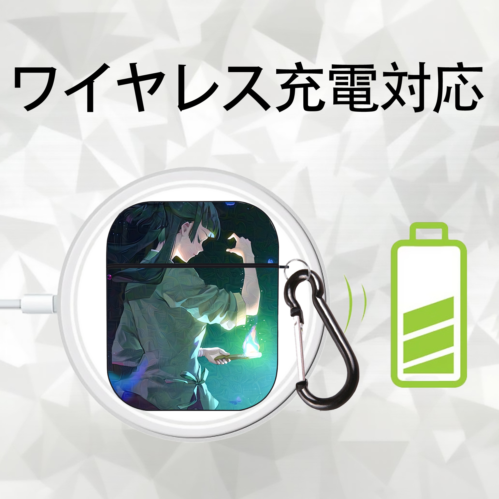 薬屋のひとりごと The Apothecary Diaries AirPods 第2世代保護ケース ハードシェル ブラック 耐衝撃・防指紋・カラビナ付き