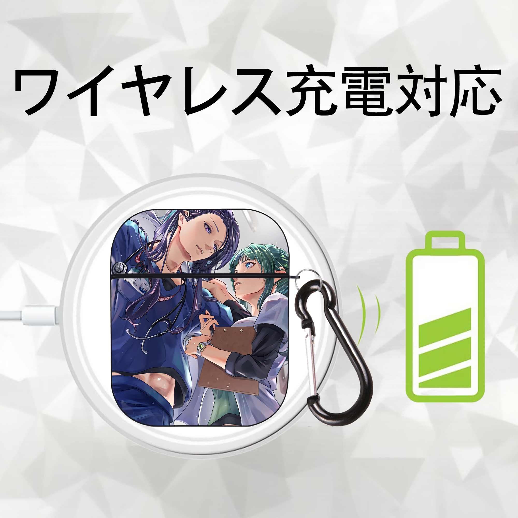 薬屋のひとりごと The Apothecary Diaries AirPods 第2世代保護ケース ハードシェル ブラック 耐衝撃・防指紋・カラビナ付き
