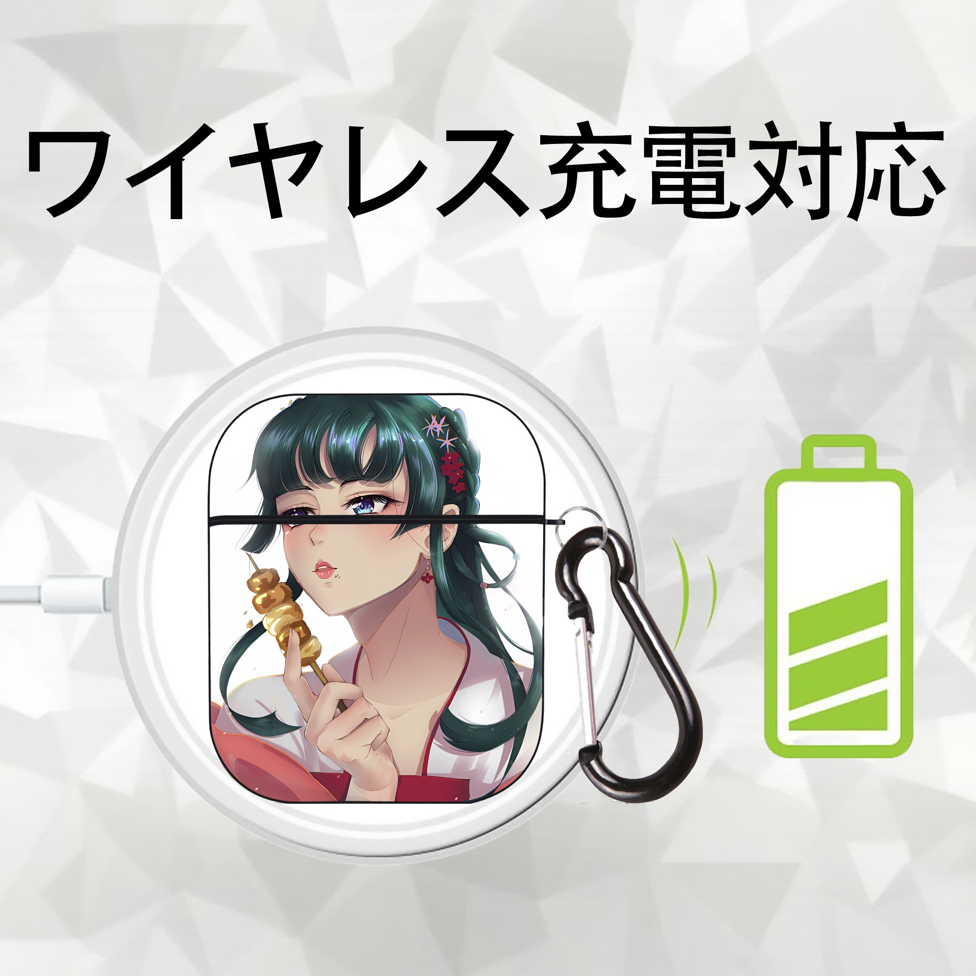 薬屋のひとりごと The Apothecary Diaries AirPods 第2世代保護ケース ハードシェル ブラック 耐衝撃・防指紋・カラビナ付き