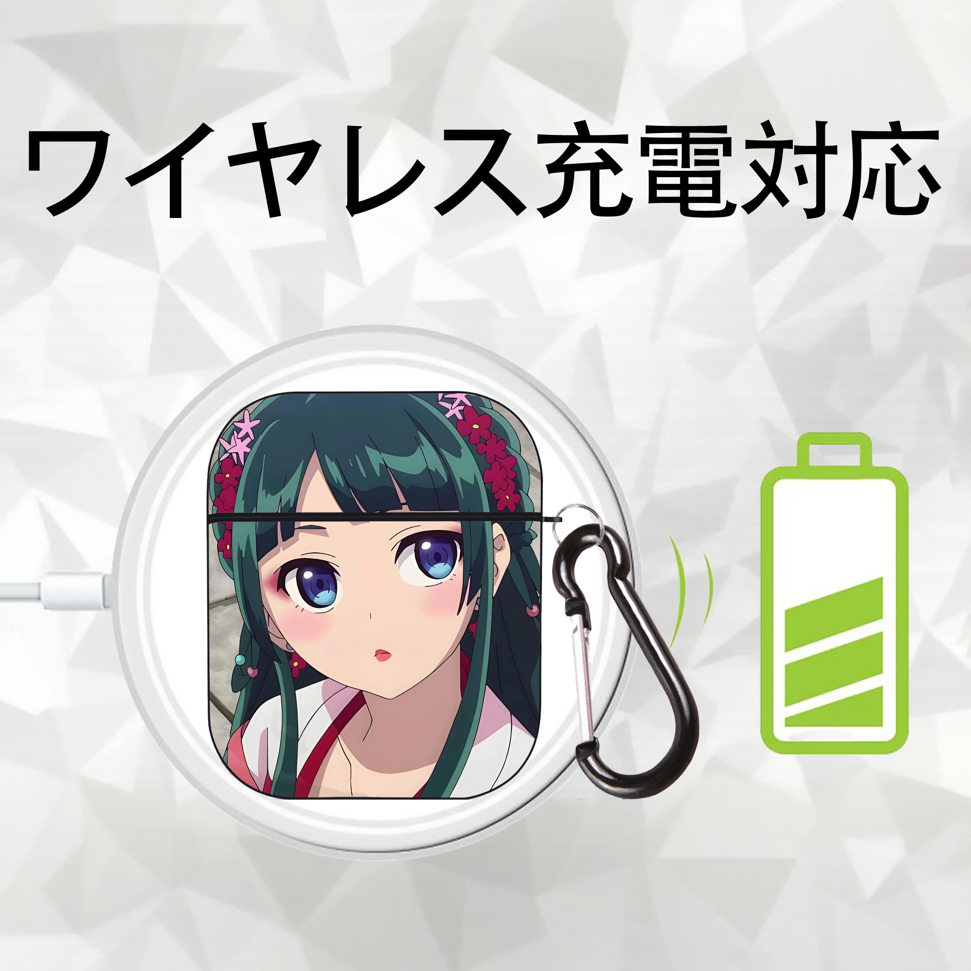 薬屋のひとりごと The Apothecary Diaries AirPods 第2世代保護ケース ハードシェル ブラック 耐衝撃・防指紋・カラビナ付き