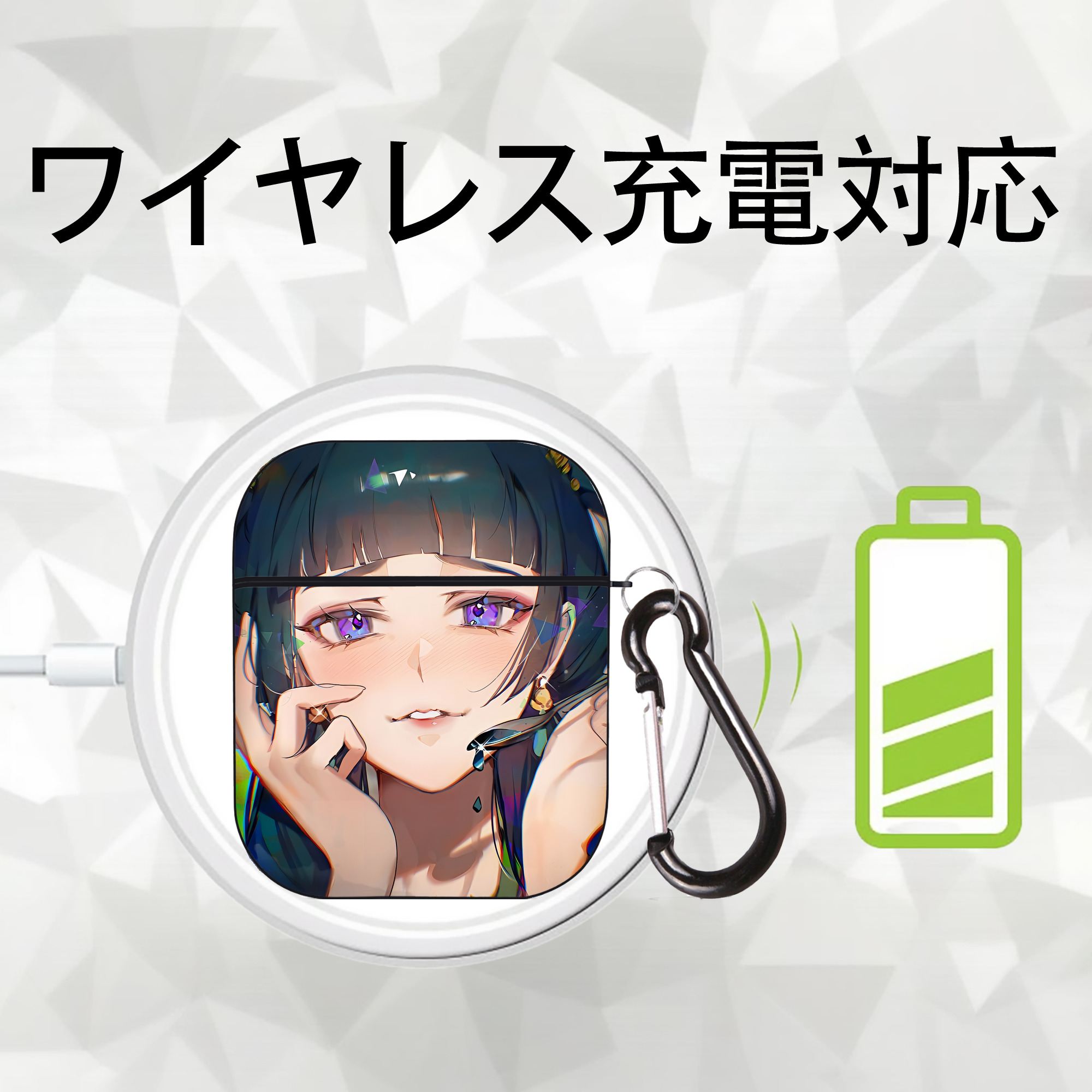 薬屋のひとりごと The Apothecary Diaries AirPods 第2世代保護ケース ハードシェル ブラック 耐衝撃・防指紋・カラビナ付き