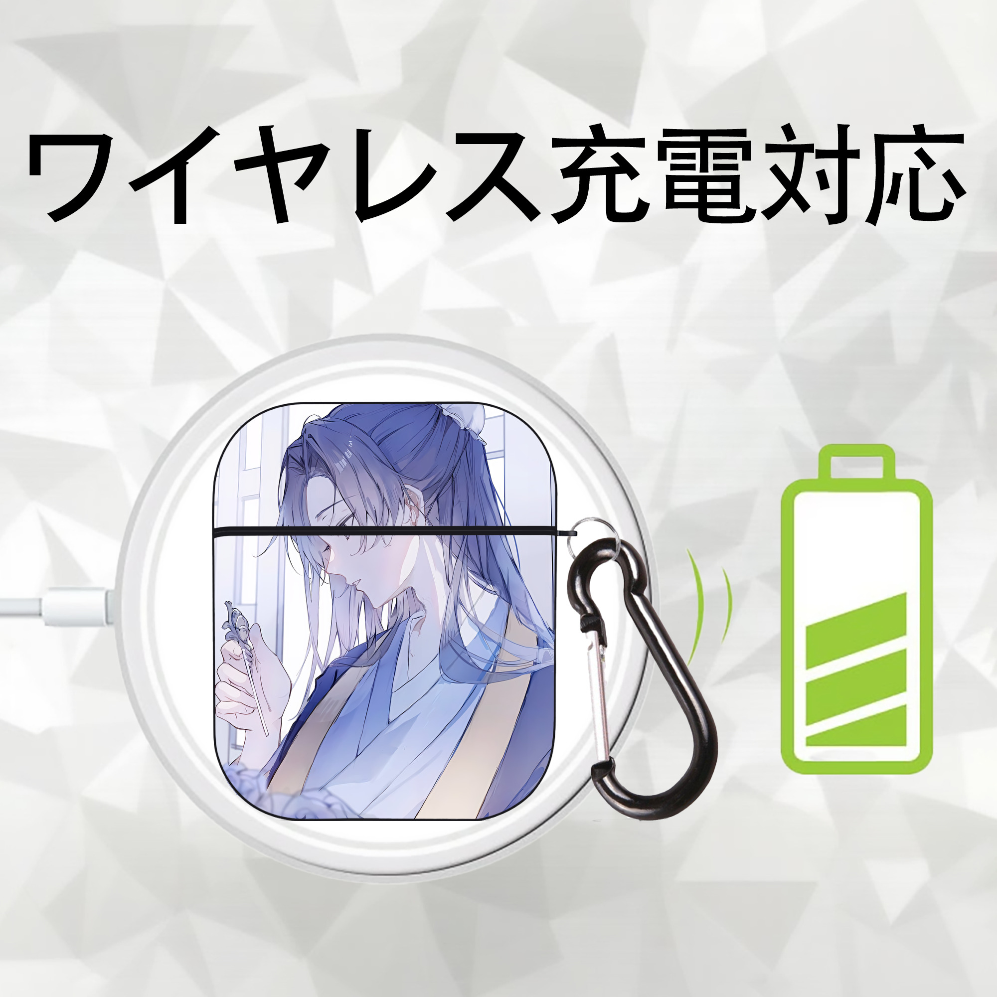 薬屋のひとりごと The Apothecary Diaries AirPods 第2世代保護ケース ハードシェル ブラック 耐衝撃・防指紋・カラビナ付き