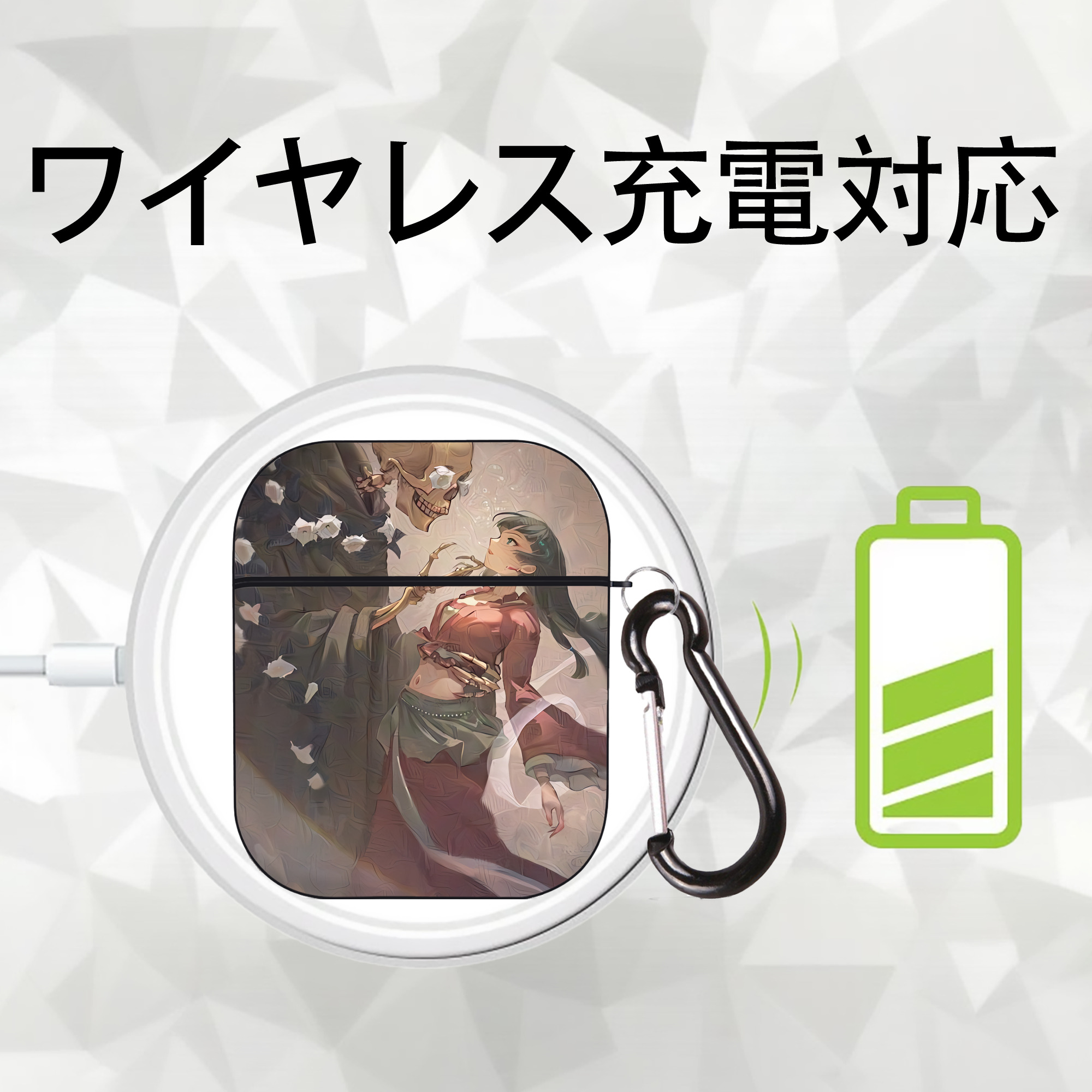 薬屋のひとりごと The Apothecary Diaries AirPods 第2世代保護ケース ハードシェル ブラック 耐衝撃・防指紋・カラビナ付き