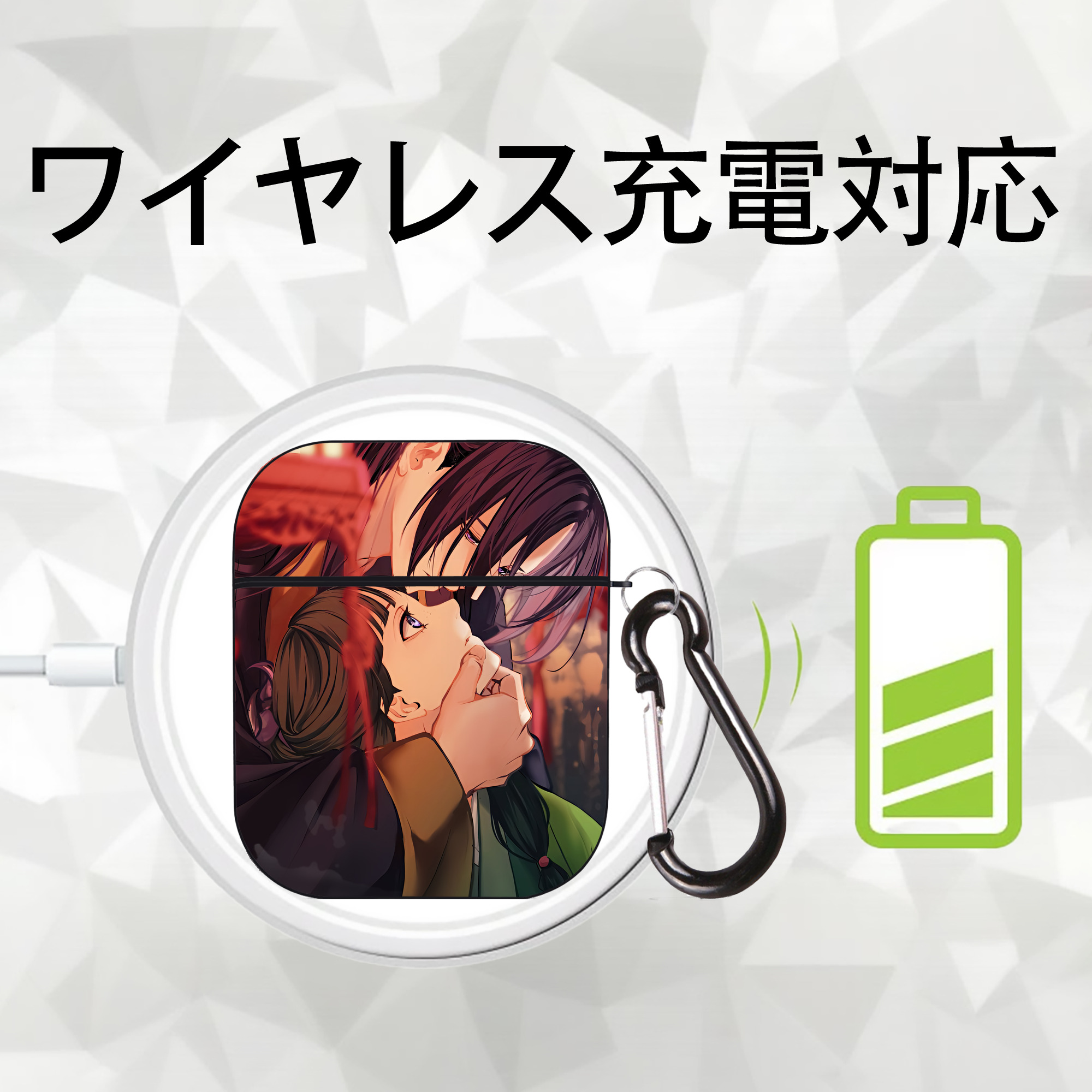 薬屋のひとりごと The Apothecary Diaries AirPods 第2世代保護ケース ハードシェル ブラック 耐衝撃・防指紋・カラビナ付き