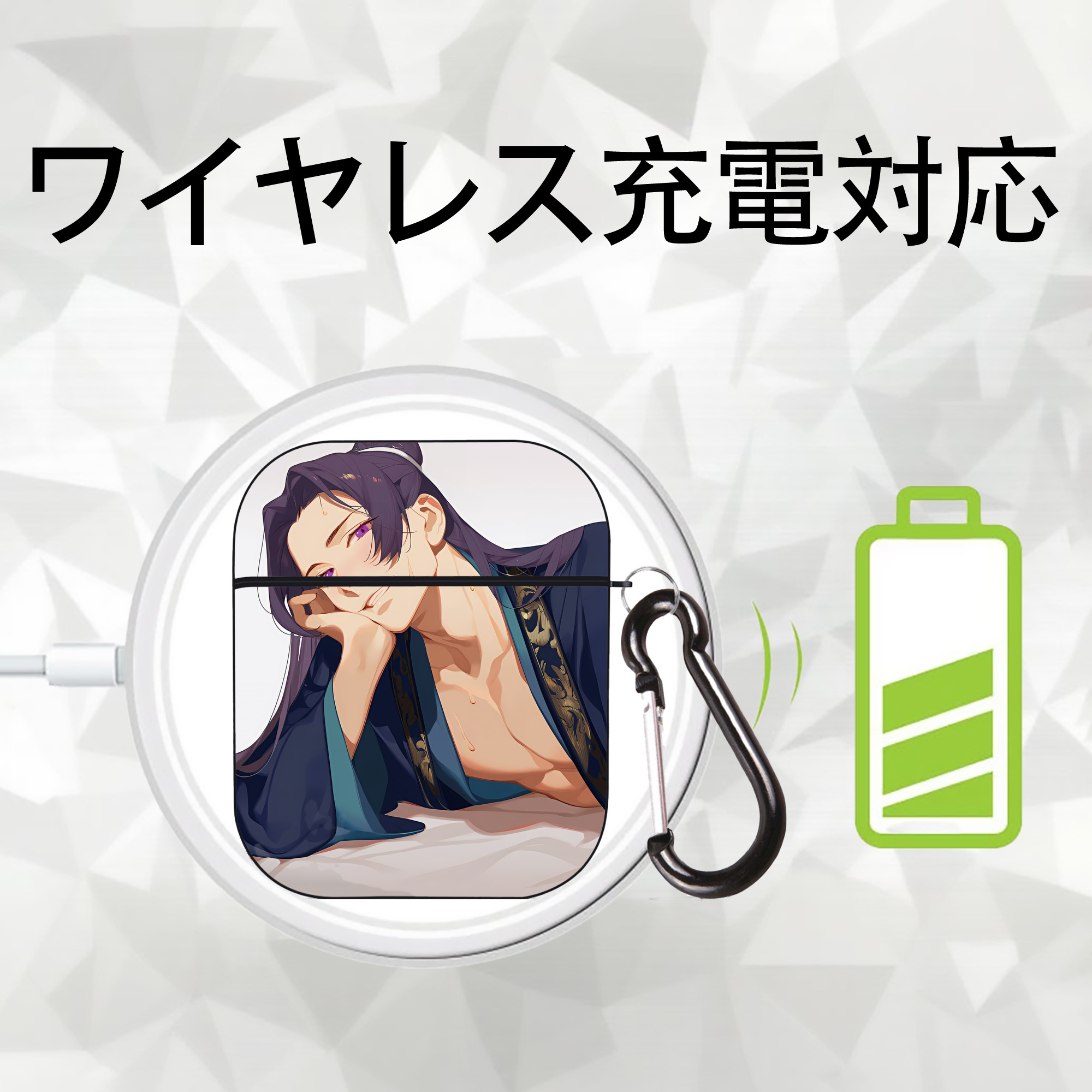 薬屋のひとりごと The Apothecary Diaries AirPods 第2世代保護ケース ハードシェル ブラック 耐衝撃・防指紋・カラビナ付き