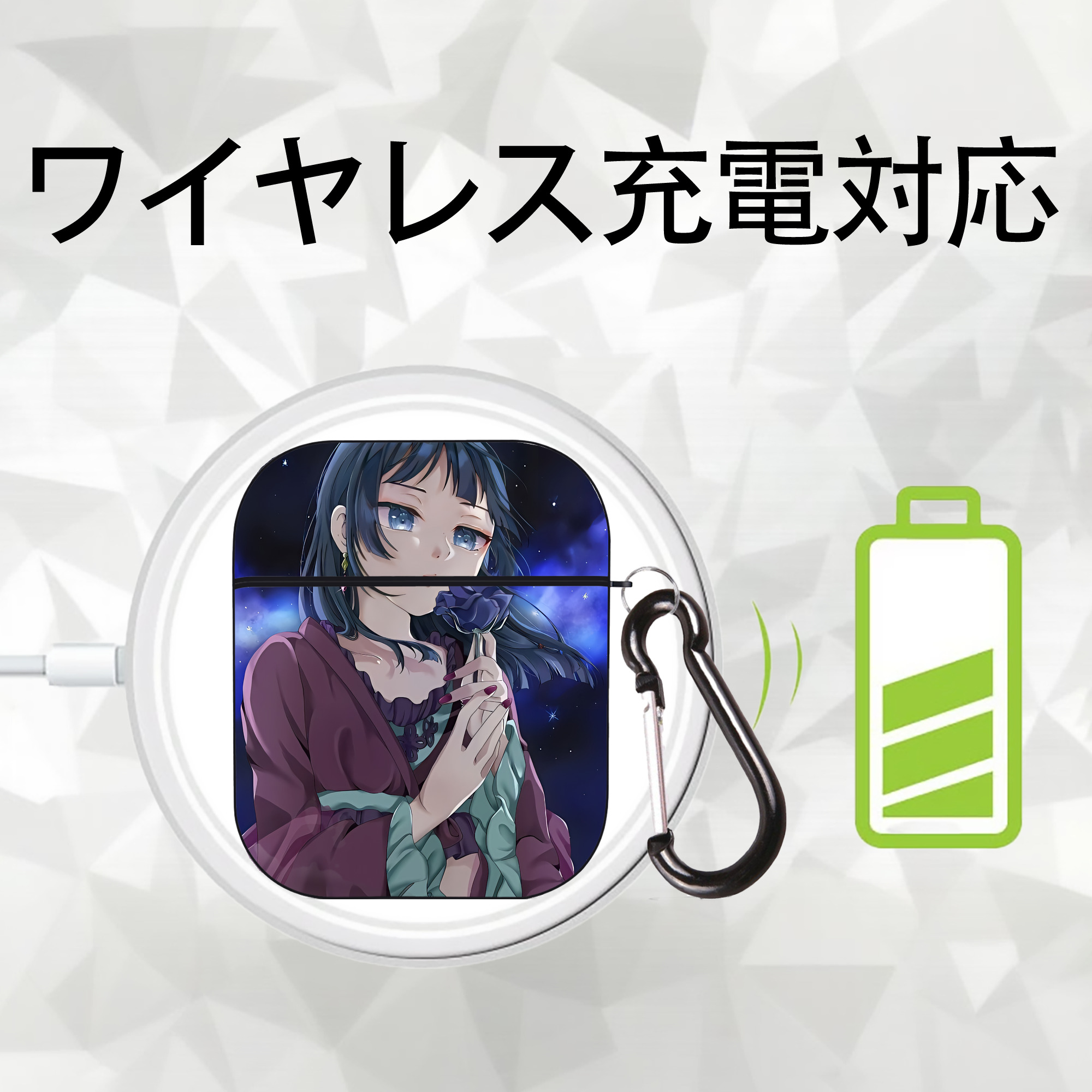 薬屋のひとりごと The Apothecary Diaries AirPods 第2世代保護ケース ハードシェル ブラック 耐衝撃・防指紋・カラビナ付き