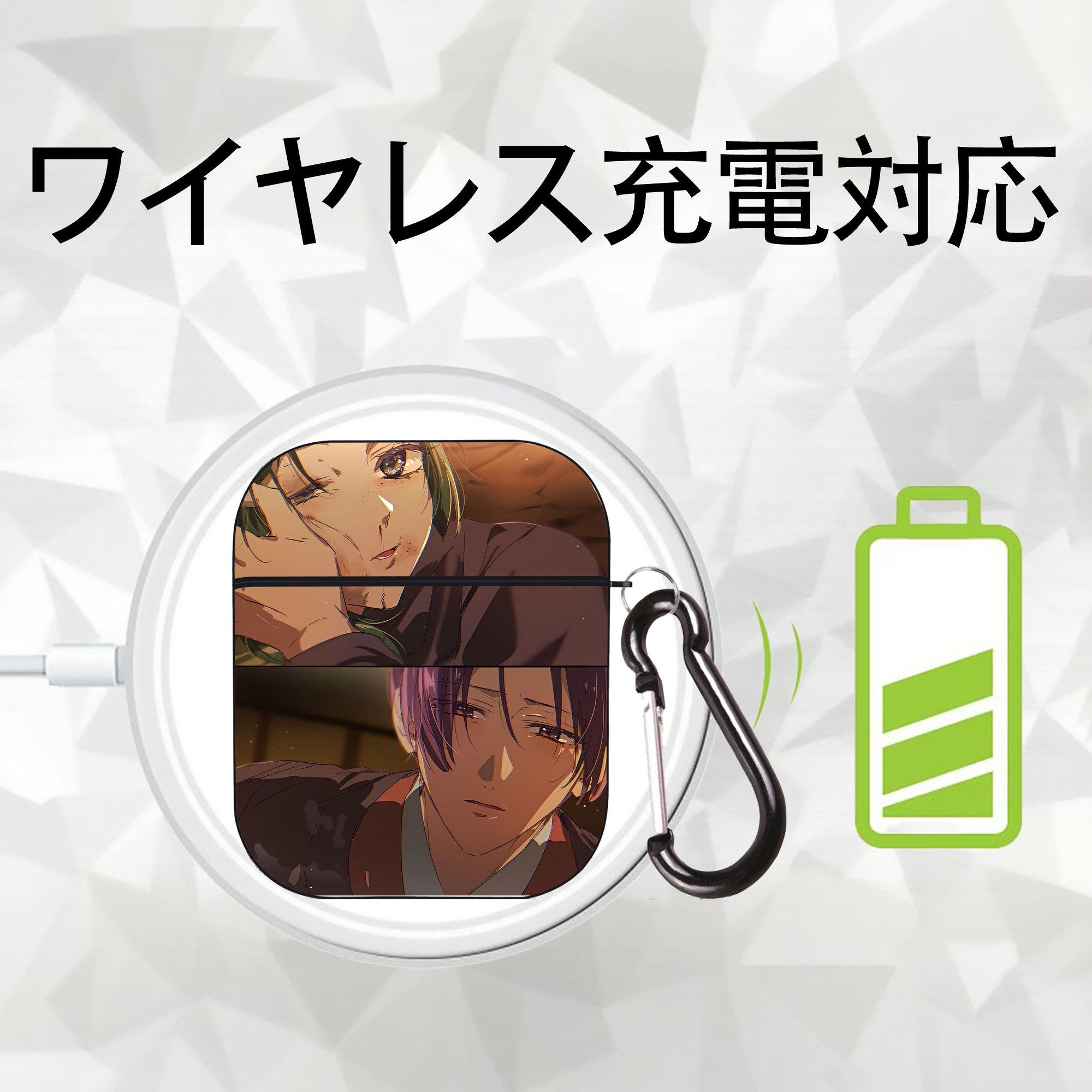 薬屋のひとりごと The Apothecary Diaries AirPods 第2世代保護ケース ハードシェル ブラック 耐衝撃・防指紋・カラビナ付き