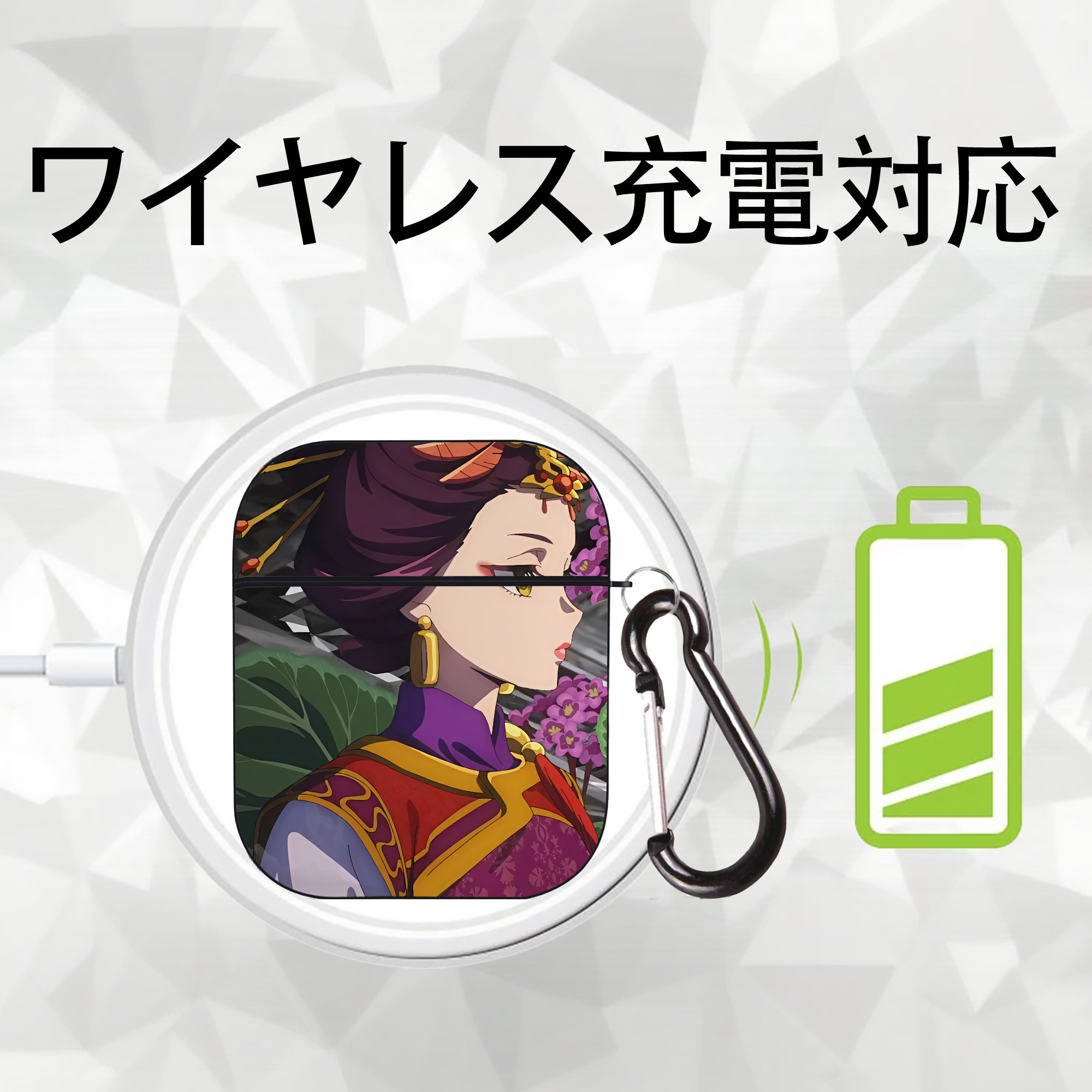薬屋のひとりごと The Apothecary Diaries AirPods 第2世代保護ケース ハードシェル ブラック 耐衝撃・防指紋・カラビナ付き