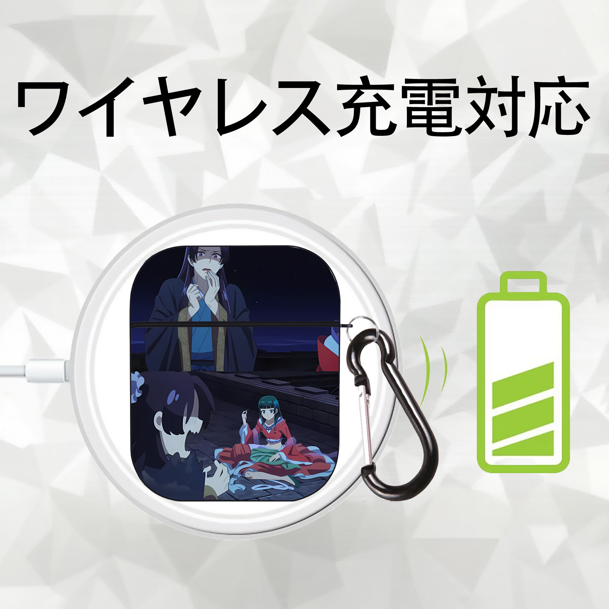 薬屋のひとりごと The Apothecary Diaries AirPods 第2世代保護ケース ハードシェル ブラック 耐衝撃・防指紋・カラビナ付き