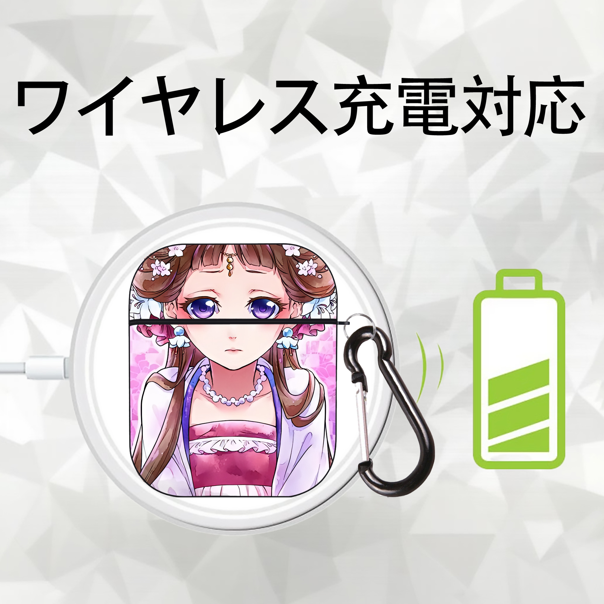 薬屋のひとりごと The Apothecary Diaries AirPods 第2世代保護ケース ハードシェル ブラック 耐衝撃・防指紋・カラビナ付き