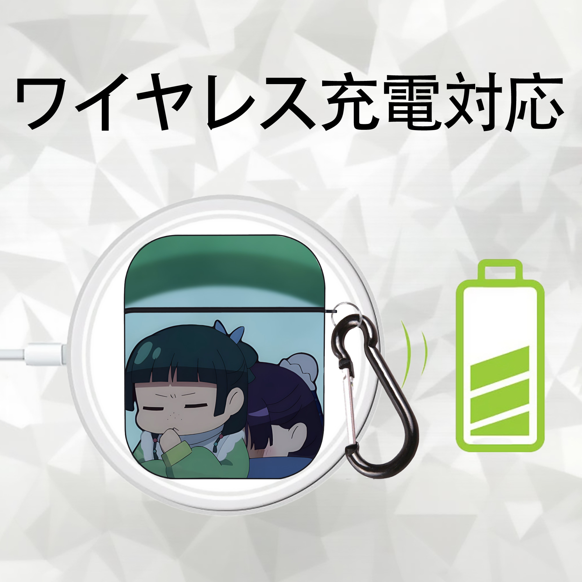 薬屋のひとりごと The Apothecary Diaries AirPods 第2世代保護ケース ハードシェル ブラック 耐衝撃・防指紋・カラビナ付き