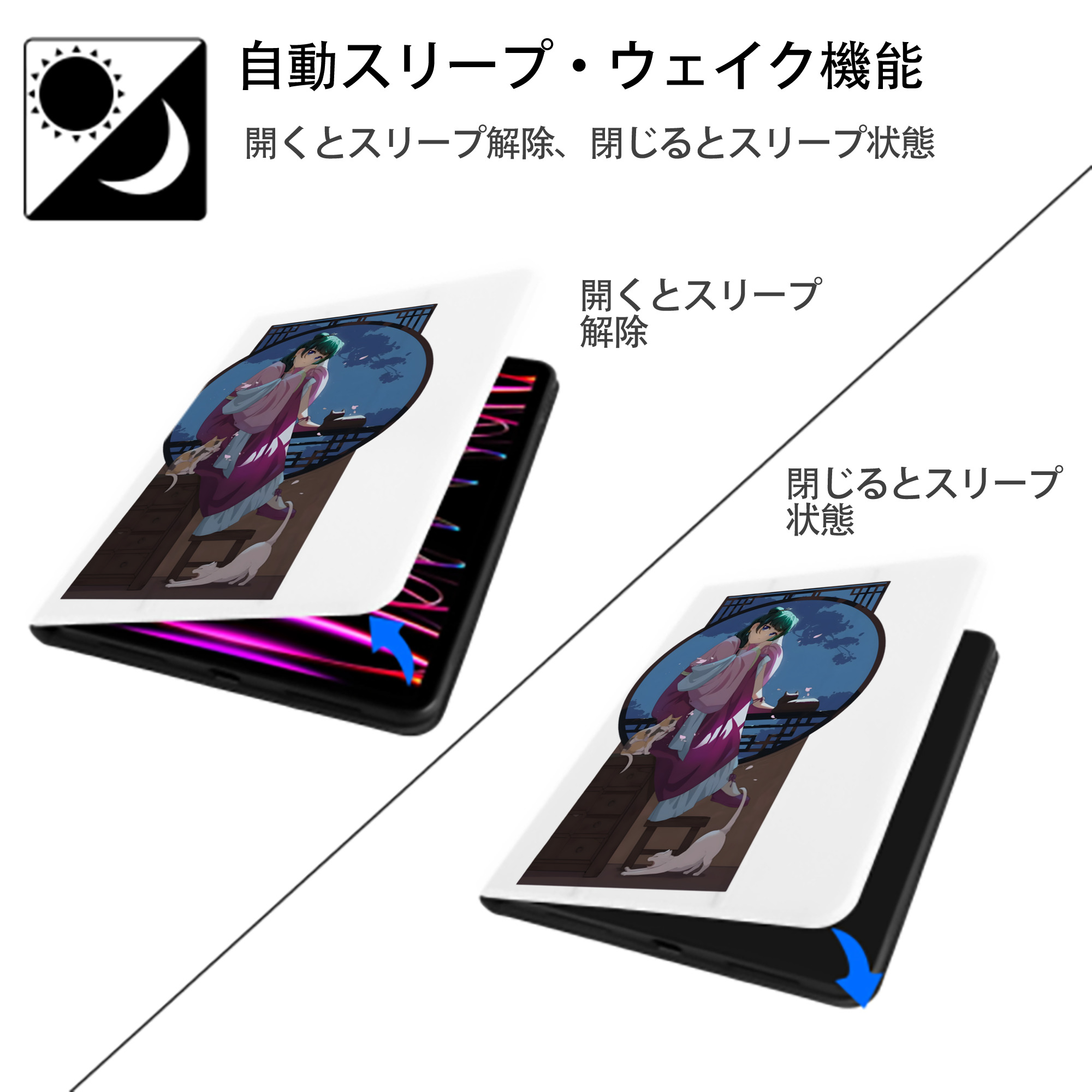 薬屋のひとりごと The Apothecary Diaries IPad ケース ペン収納付き 三つ折りスタンド PUレザー×シリコン 対応機種9.5/10.5/10.9インチ