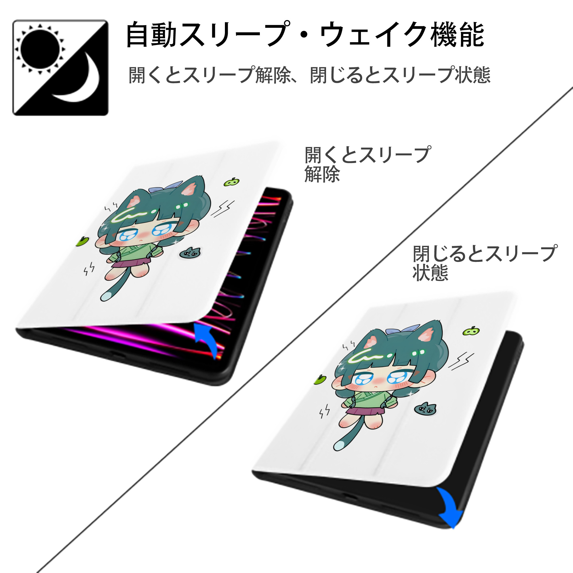 薬屋のひとりごと The Apothecary Diaries IPad ケース ペン収納付き 三つ折りスタンド PUレザー×シリコン 対応機種9.5/10.5/10.9インチ