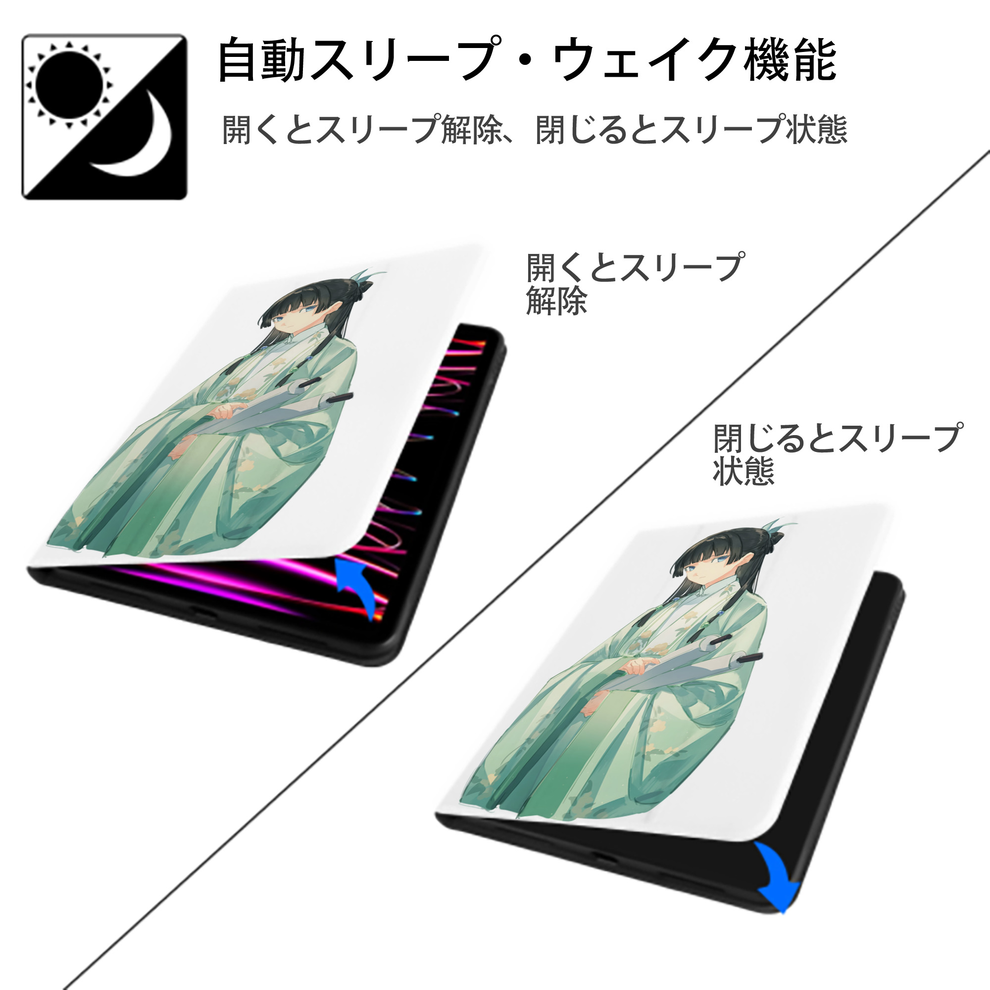 薬屋のひとりごと The Apothecary Diaries IPad ケース ペン収納付き 三つ折りスタンド PUレザー×シリコン 対応機種9.5/10.5/10.9インチ