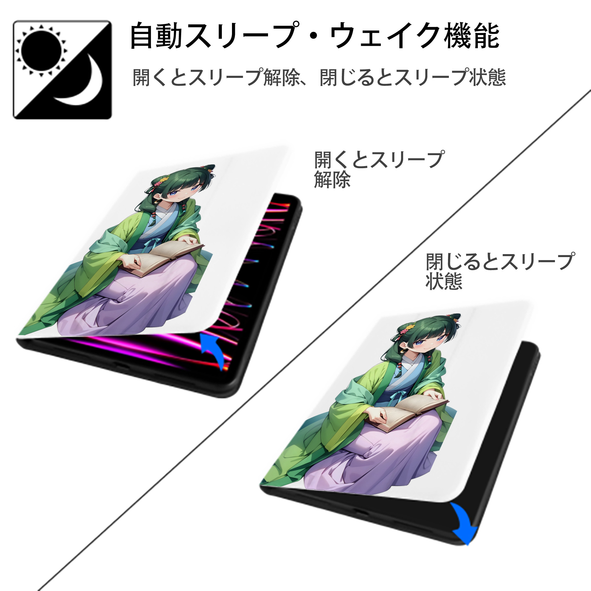 薬屋のひとりごと The Apothecary Diaries IPad ケース ペン収納付き 三つ折りスタンド PUレザー×シリコン 対応機種9.5/10.5/10.9インチ