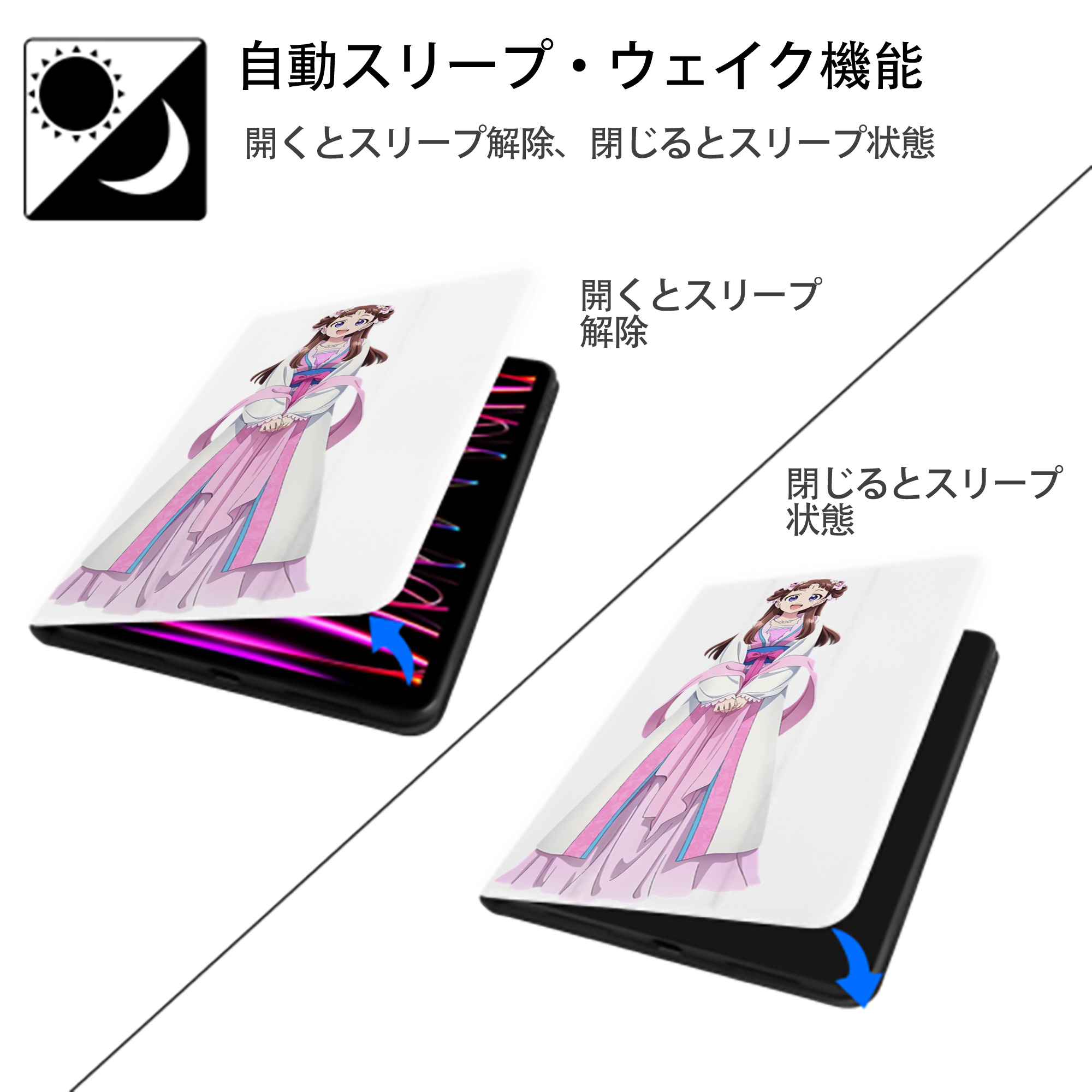 薬屋のひとりごと The Apothecary Diaries IPad ケース ペン収納付き 三つ折りスタンド PUレザー×シリコン 対応機種9.5/10.5/10.9インチ