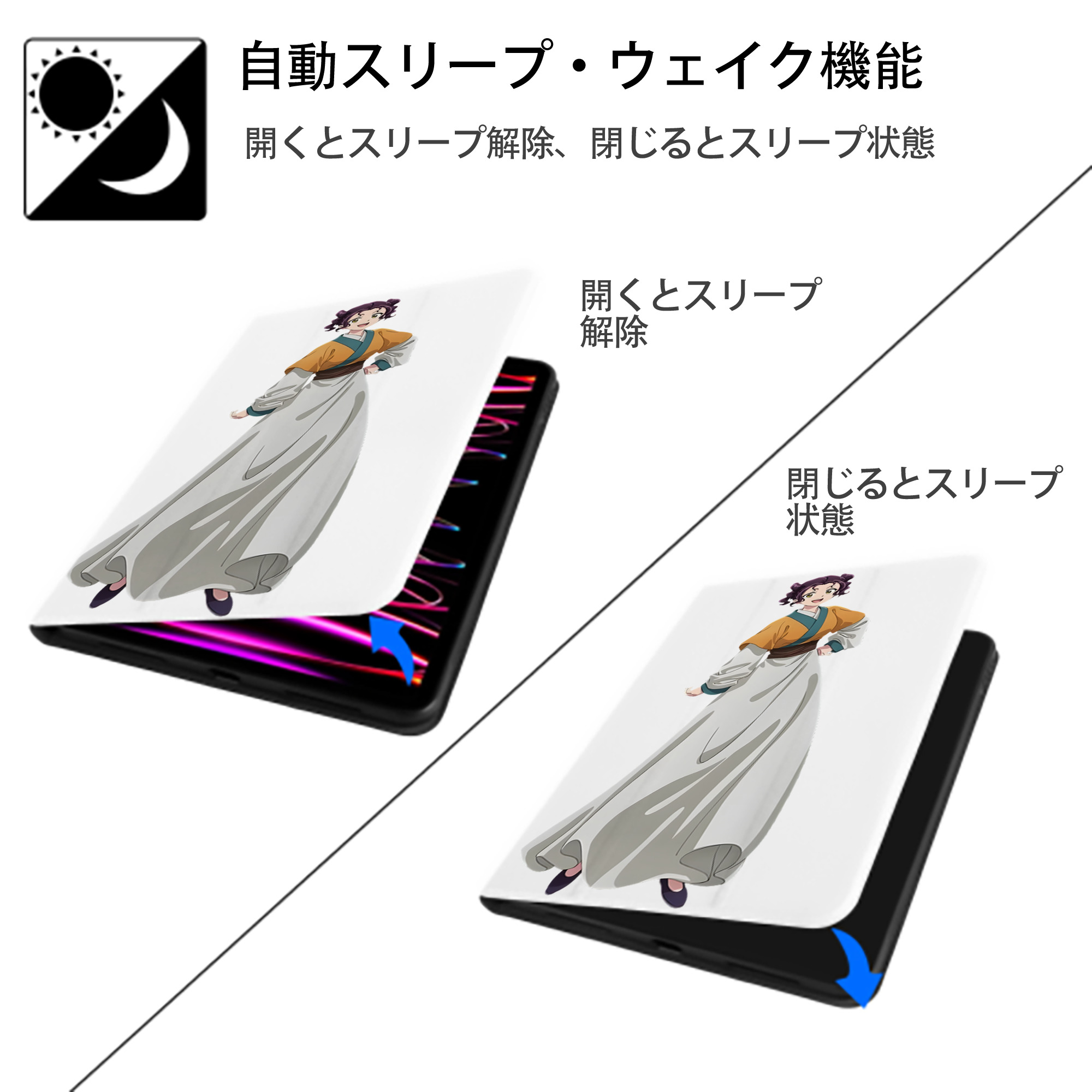 薬屋のひとりごと The Apothecary Diaries IPad ケース ペン収納付き 三つ折りスタンド PUレザー×シリコン 対応機種9.5/10.5/10.9インチ