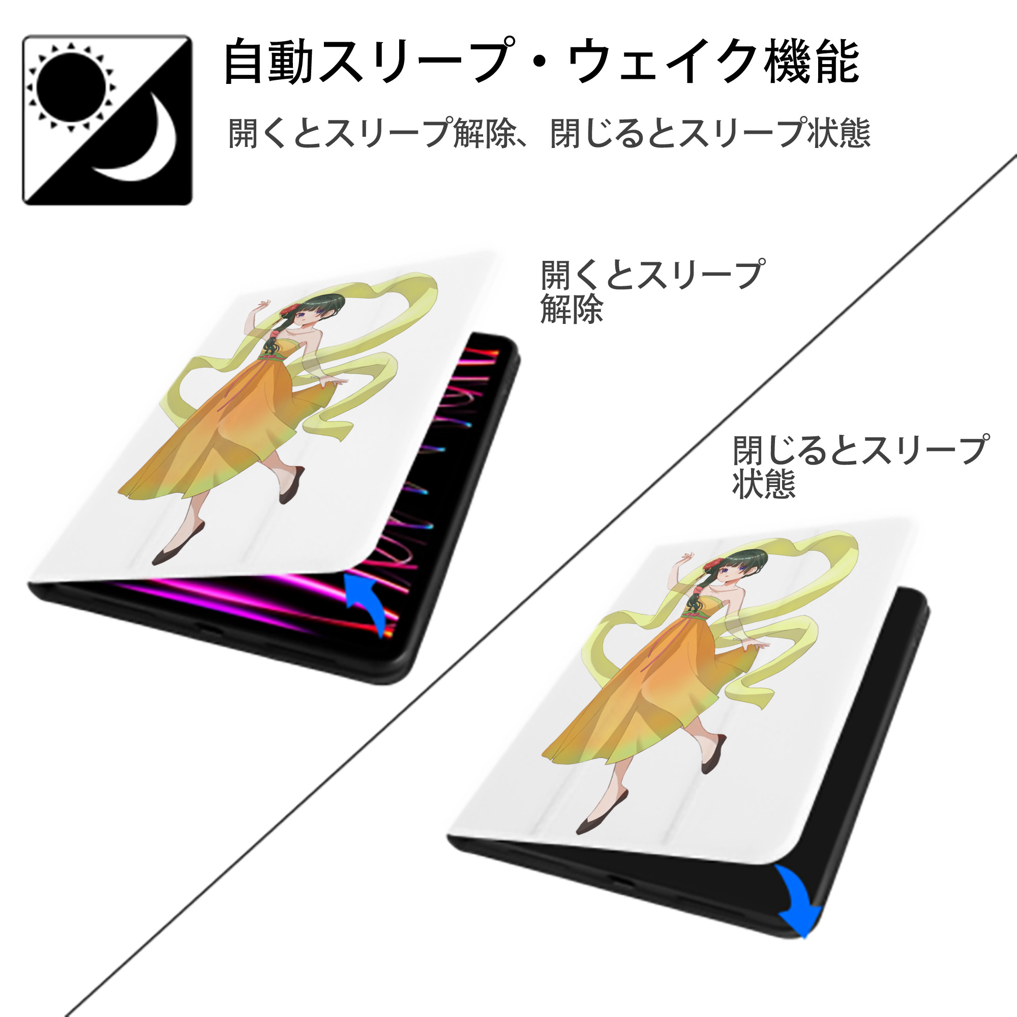 薬屋のひとりごと The Apothecary Diaries IPad ケース ペン収納付き 三つ折りスタンド PUレザー×シリコン 対応機種9.5/10.5/10.9インチ