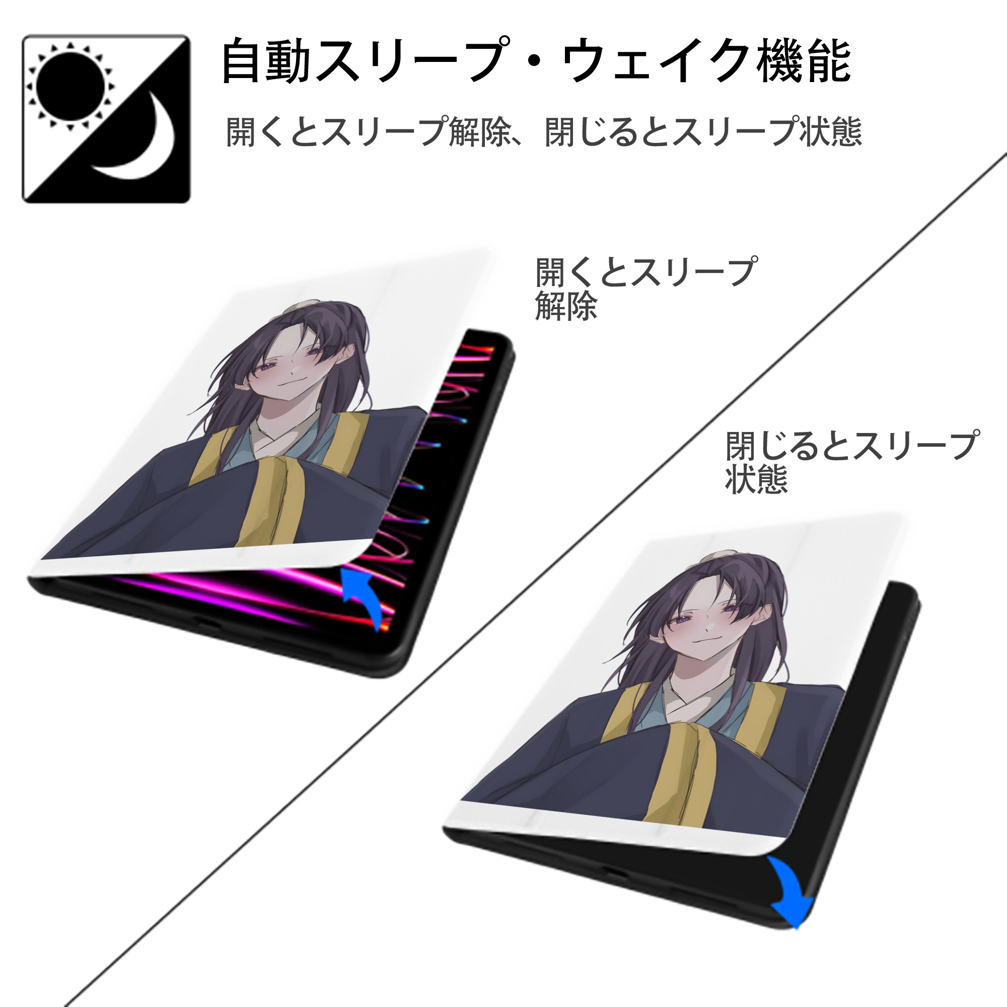 薬屋のひとりごと The Apothecary Diaries IPad ケース ペン収納付き 三つ折りスタンド PUレザー×シリコン 対応機種9.5/10.5/10.9インチ
