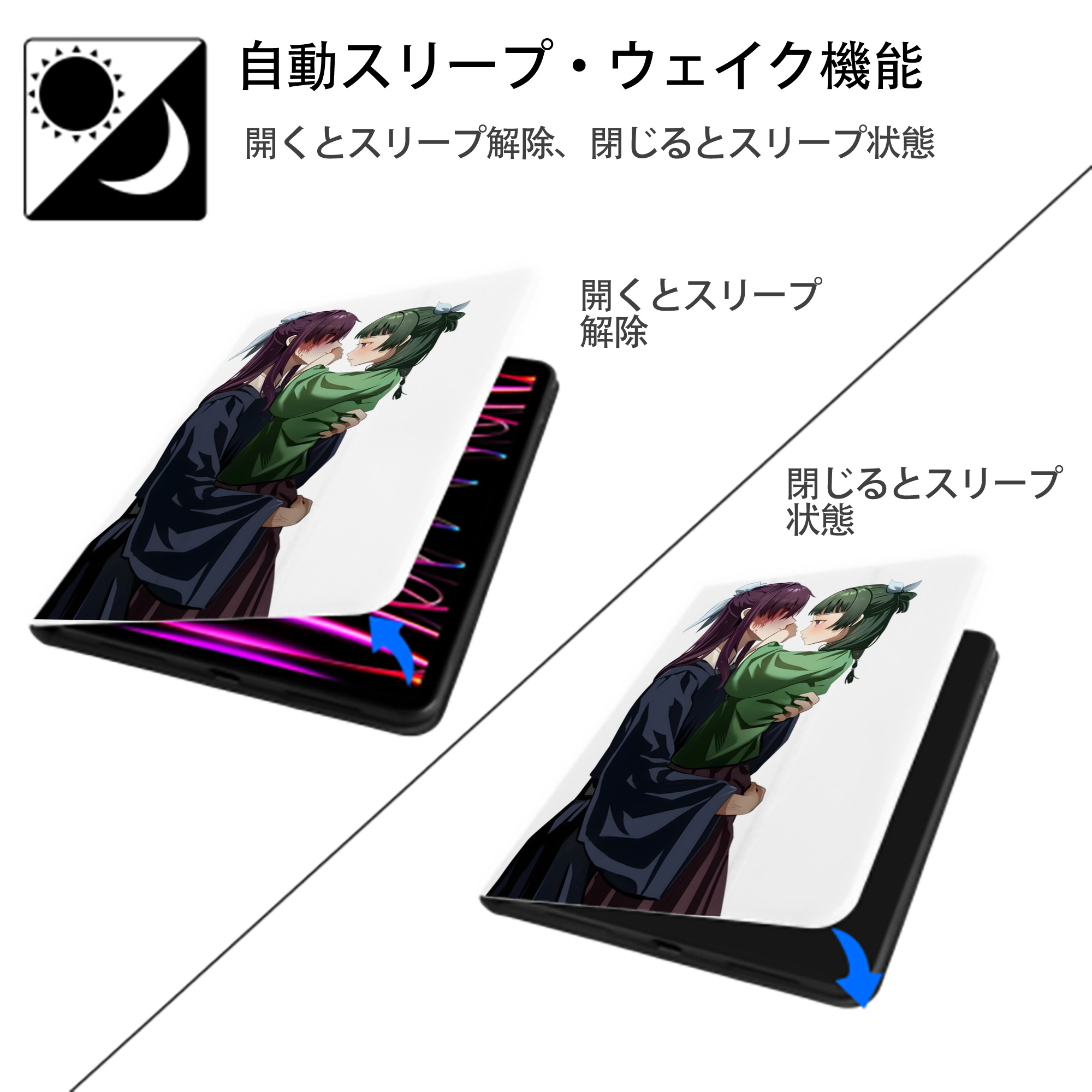 薬屋のひとりごと The Apothecary Diaries IPad ケース ペン収納付き 三つ折りスタンド PUレザー×シリコン 対応機種9.5/10.5/10.9インチ