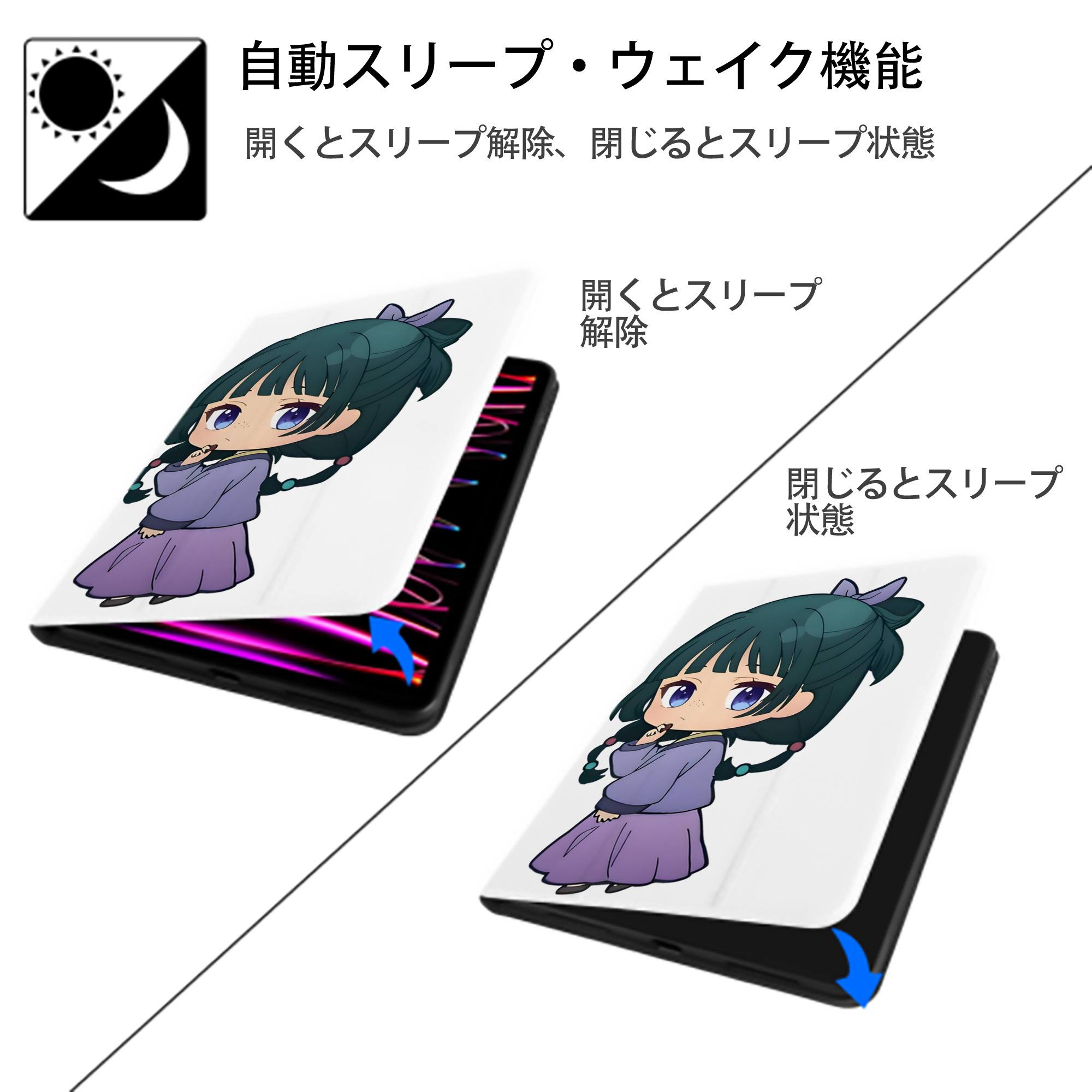 薬屋のひとりごと The Apothecary Diaries IPad ケース ペン収納付き 三つ折りスタンド PUレザー×シリコン 対応機種9.5/10.5/10.9インチ