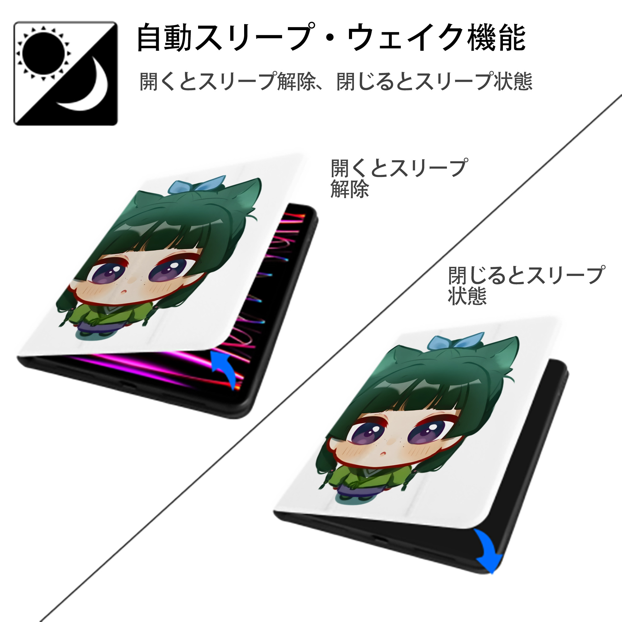 薬屋のひとりごと The Apothecary Diaries IPad ケース ペン収納付き 三つ折りスタンド PUレザー×シリコン 対応機種9.5/10.5/10.9インチ