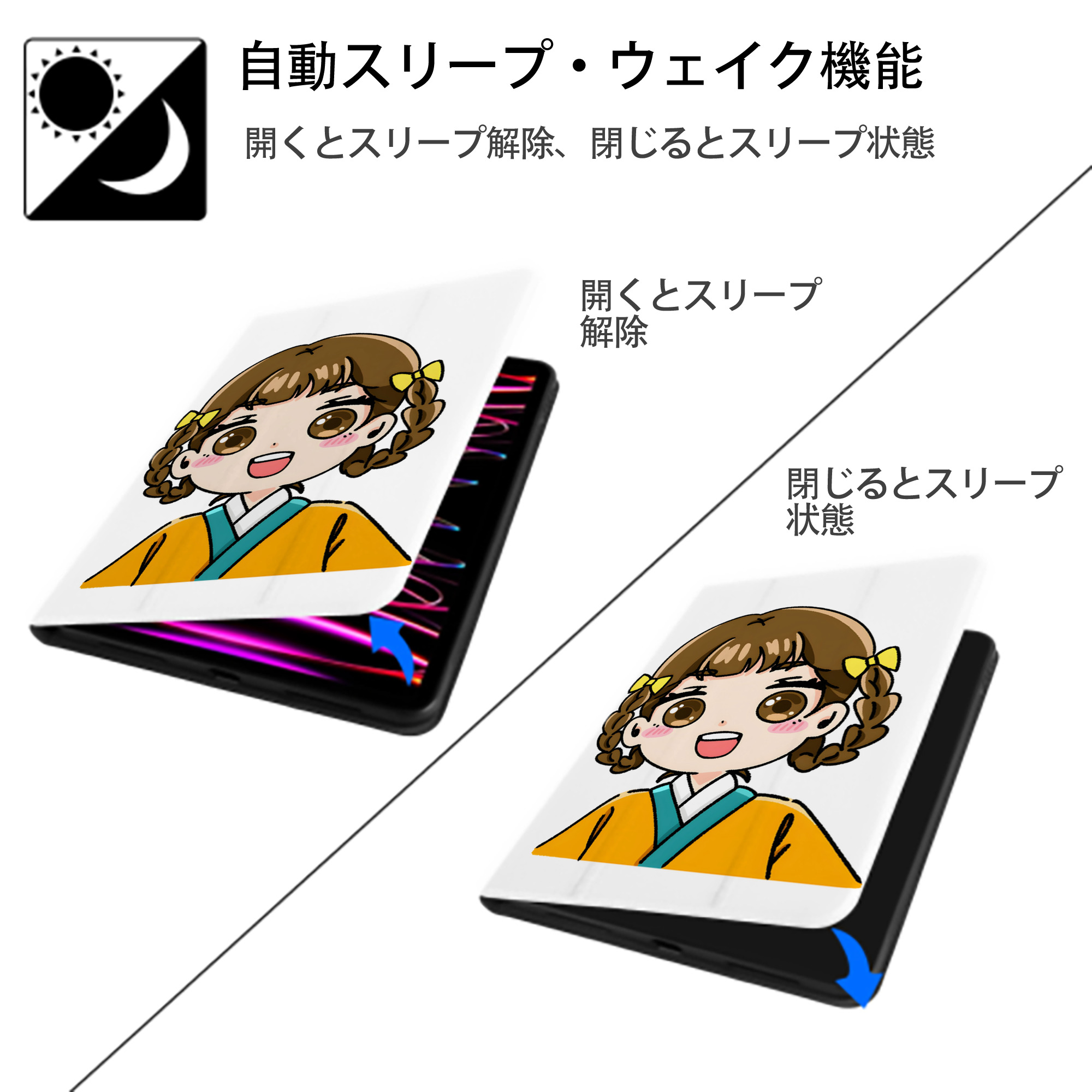 薬屋のひとりごと The Apothecary Diaries IPad ケース ペン収納付き 三つ折りスタンド PUレザー×シリコン 対応機種9.5/10.5/10.9インチ