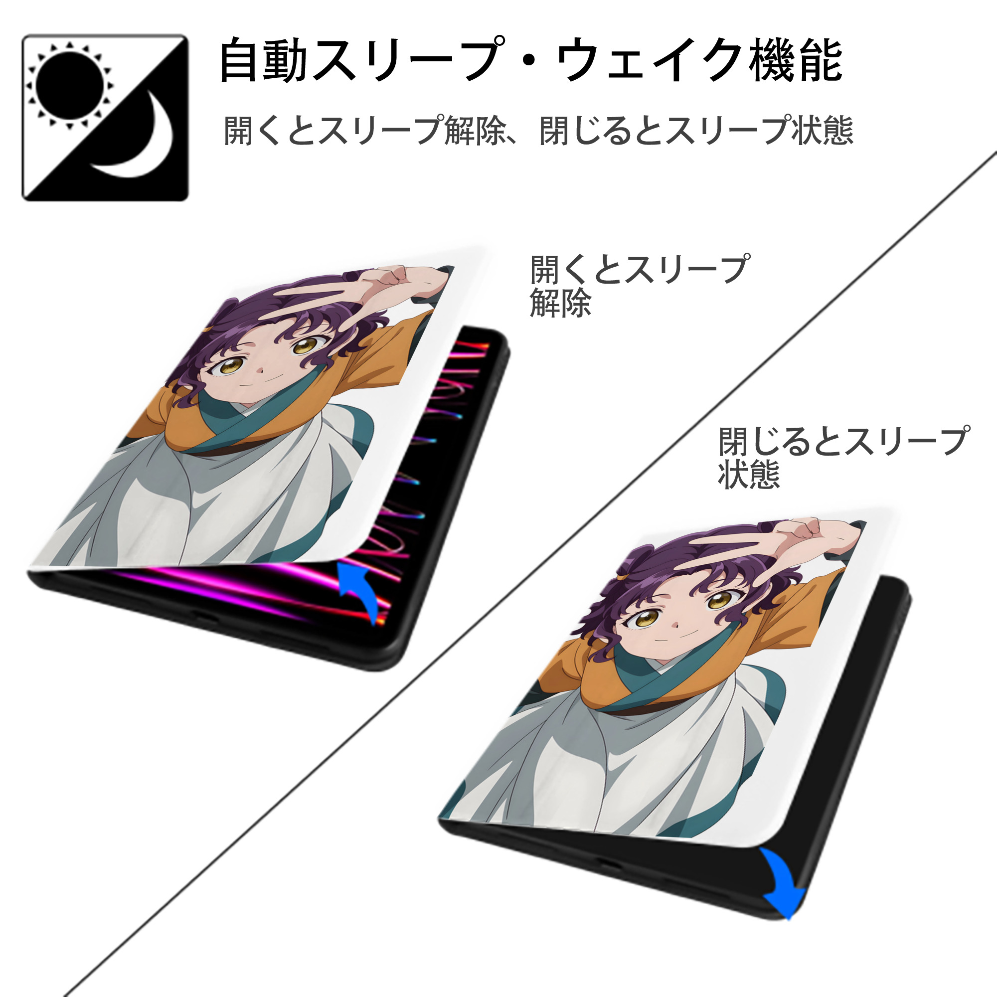 薬屋のひとりごと The Apothecary Diaries IPad ケース ペン収納付き 三つ折りスタンド PUレザー×シリコン 対応機種9.5/10.5/10.9インチ