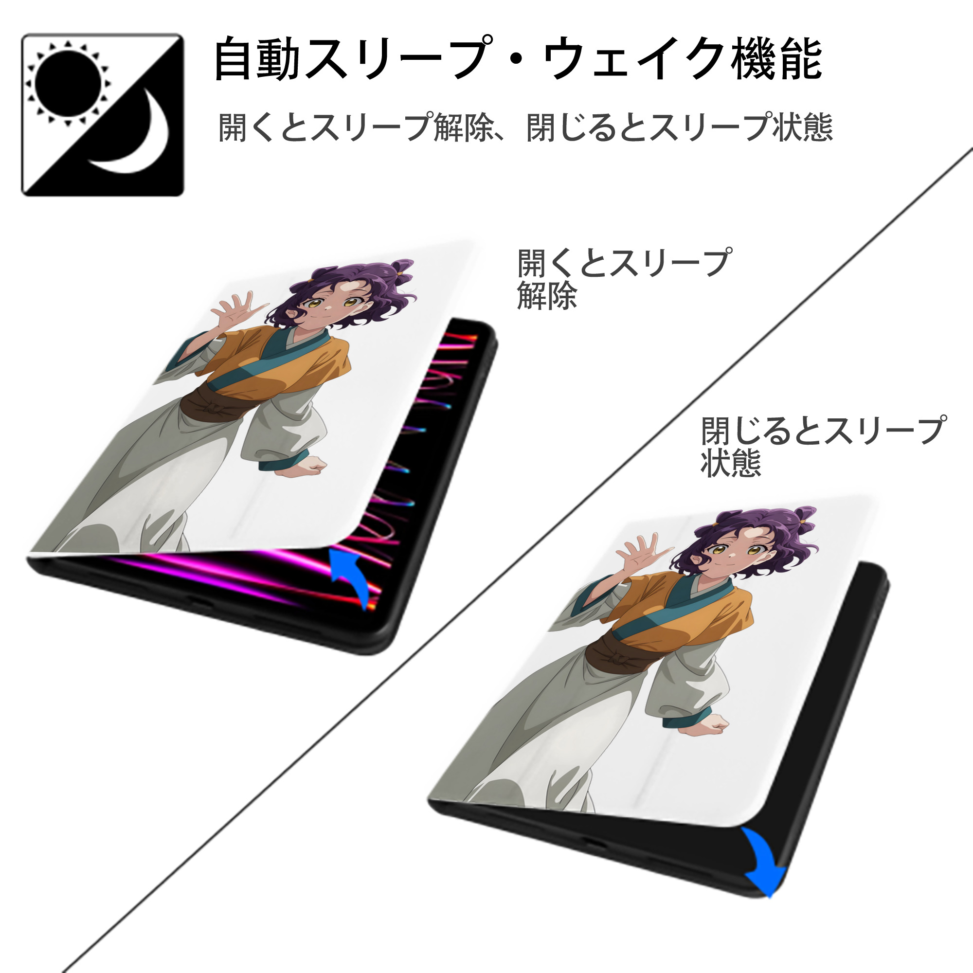 薬屋のひとりごと The Apothecary Diaries IPad ケース ペン収納付き 三つ折りスタンド PUレザー×シリコン 対応機種9.5/10.5/10.9インチ