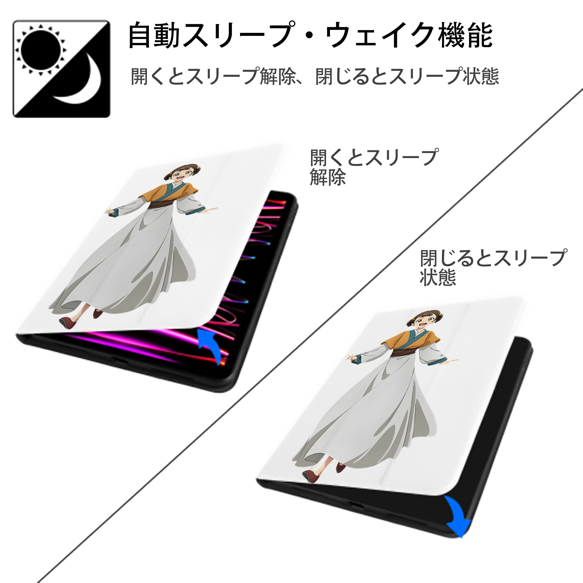 薬屋のひとりごと The Apothecary Diaries IPad ケース ペン収納付き 三つ折りスタンド PUレザー×シリコン 対応機種9.5/10.5/10.9インチ