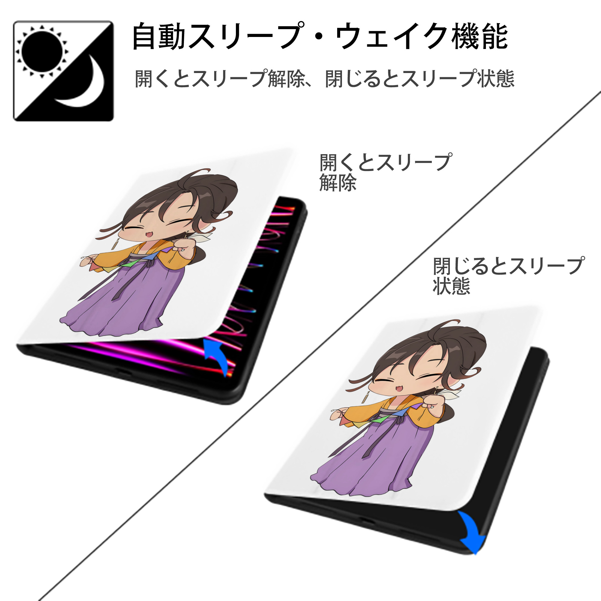 薬屋のひとりごと The Apothecary Diaries IPad ケース ペン収納付き 三つ折りスタンド PUレザー×シリコン 対応機種9.5/10.5/10.9インチ