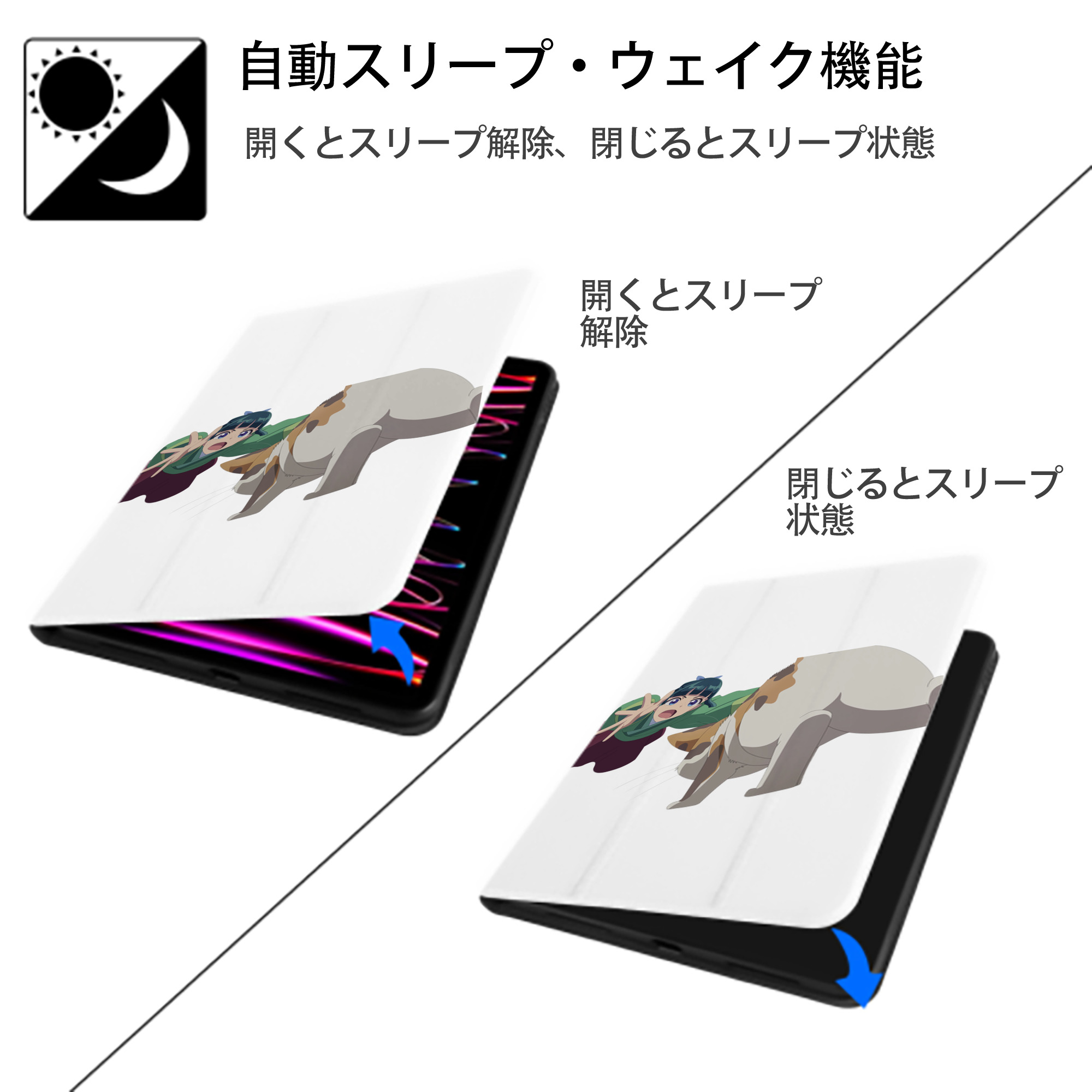 薬屋のひとりごと The Apothecary Diaries IPad ケース ペン収納付き 三つ折りスタンド PUレザー×シリコン 対応機種9.5/10.5/10.9インチ