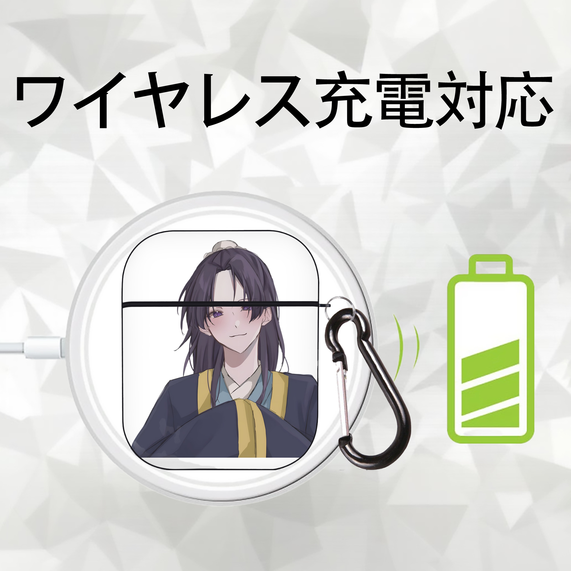薬屋のひとりごと The Apothecary Diaries AirPods 第2世代保護ケース ハードシェル ブラック 耐衝撃・防指紋・カラビナ付き