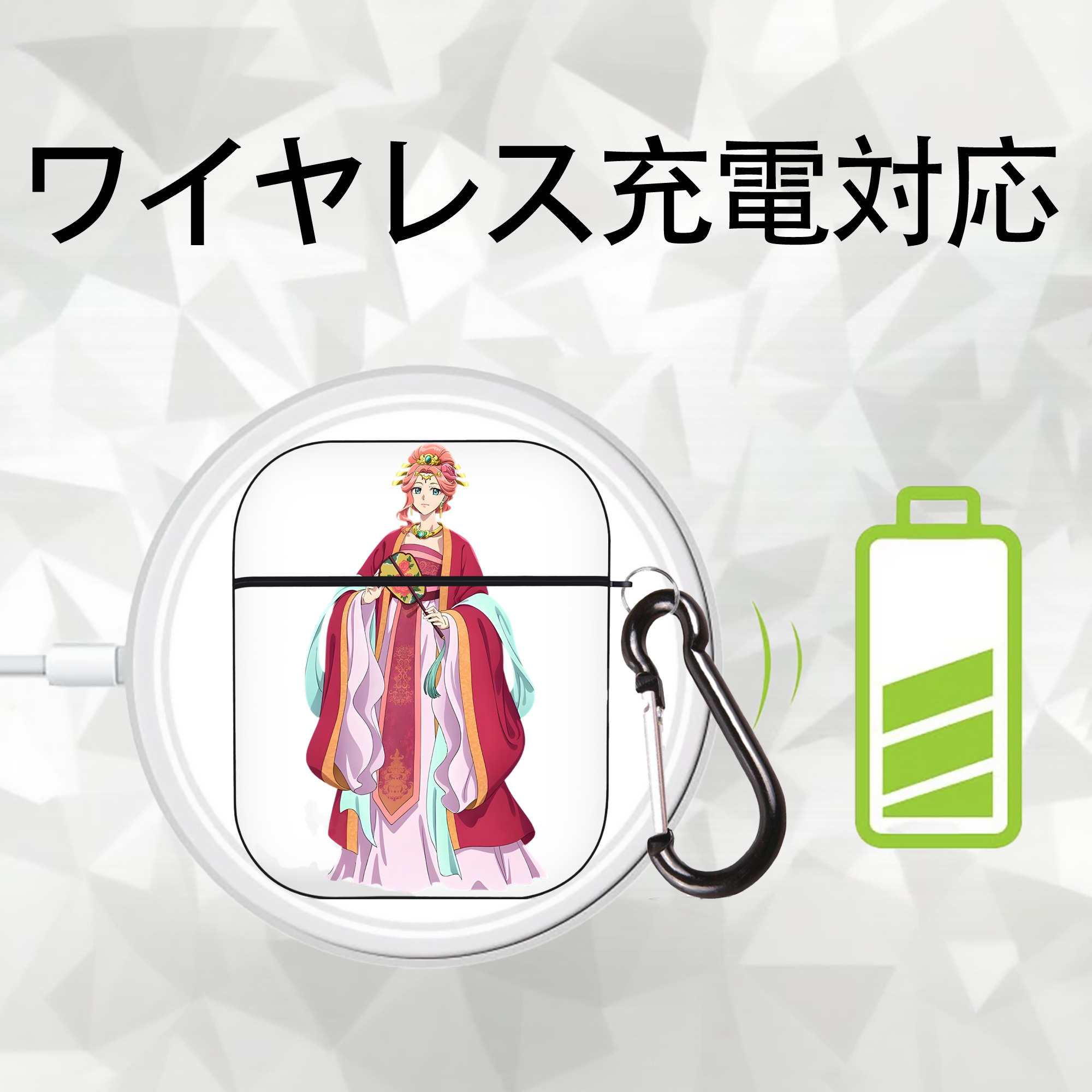 薬屋のひとりごと The Apothecary Diaries AirPods 第2世代保護ケース ハードシェル ブラック 耐衝撃・防指紋・カラビナ付き