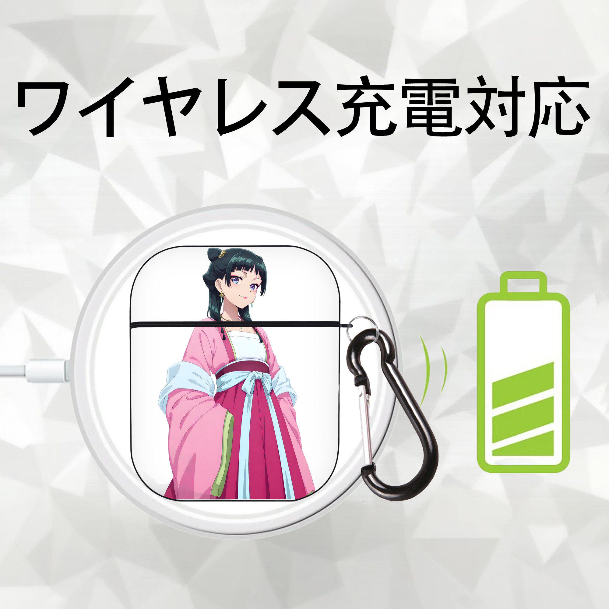 薬屋のひとりごと The Apothecary Diaries AirPods 第2世代保護ケース ハードシェル ブラック 耐衝撃・防指紋・カラビナ付き