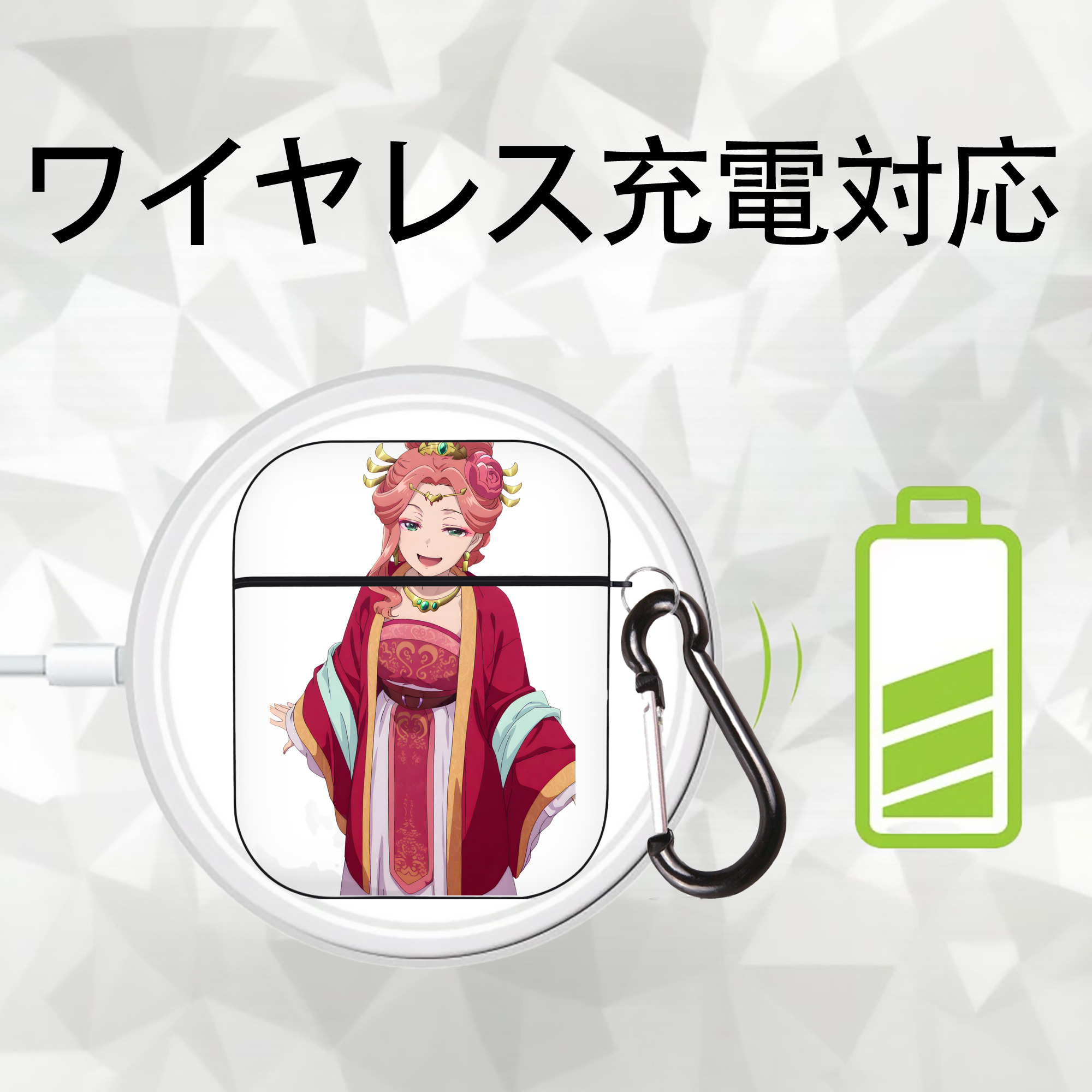 薬屋のひとりごと The Apothecary Diaries AirPods 第2世代保護ケース ハードシェル ブラック 耐衝撃・防指紋・カラビナ付き