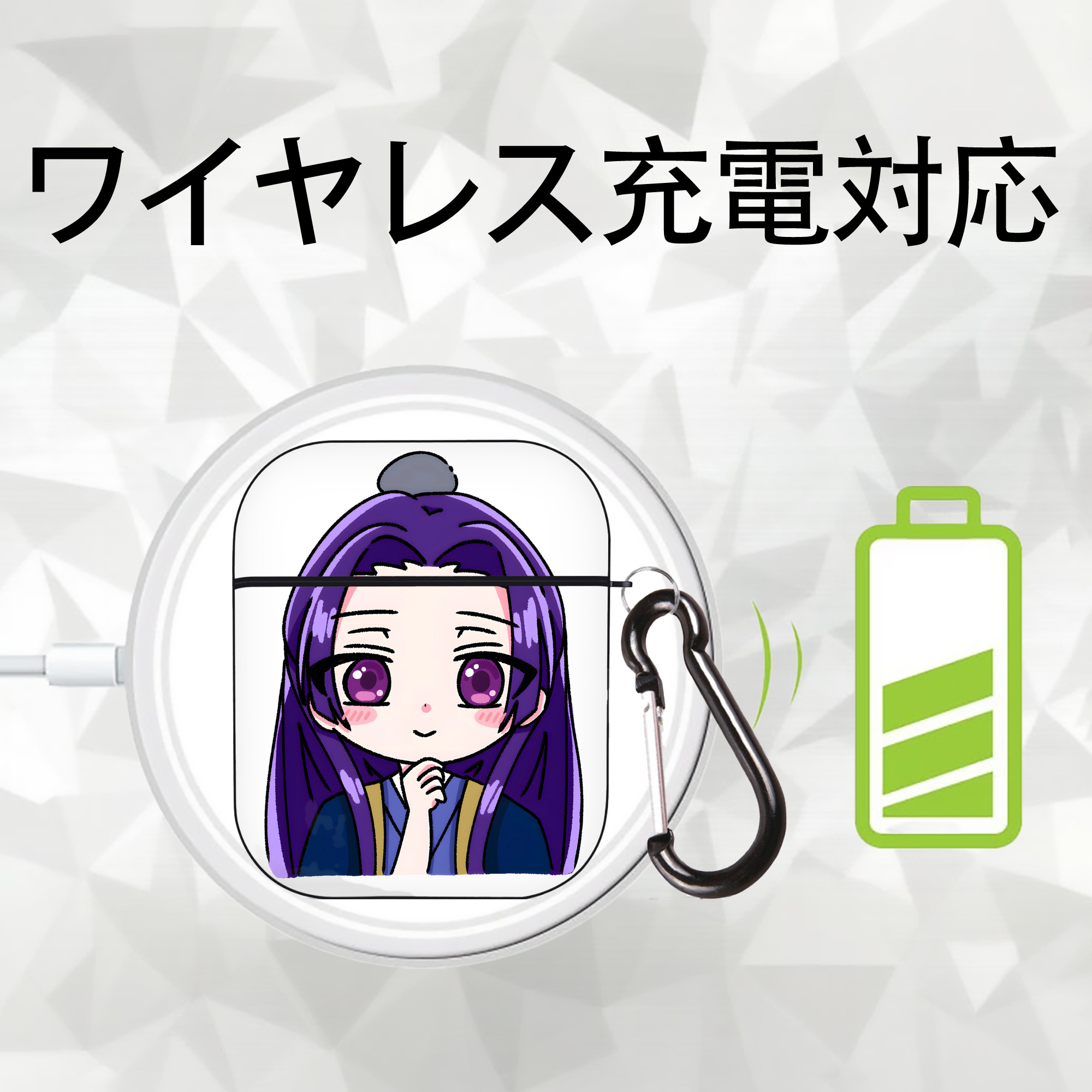 薬屋のひとりごと The Apothecary Diaries AirPods 第2世代保護ケース ハードシェル ブラック 耐衝撃・防指紋・カラビナ付き