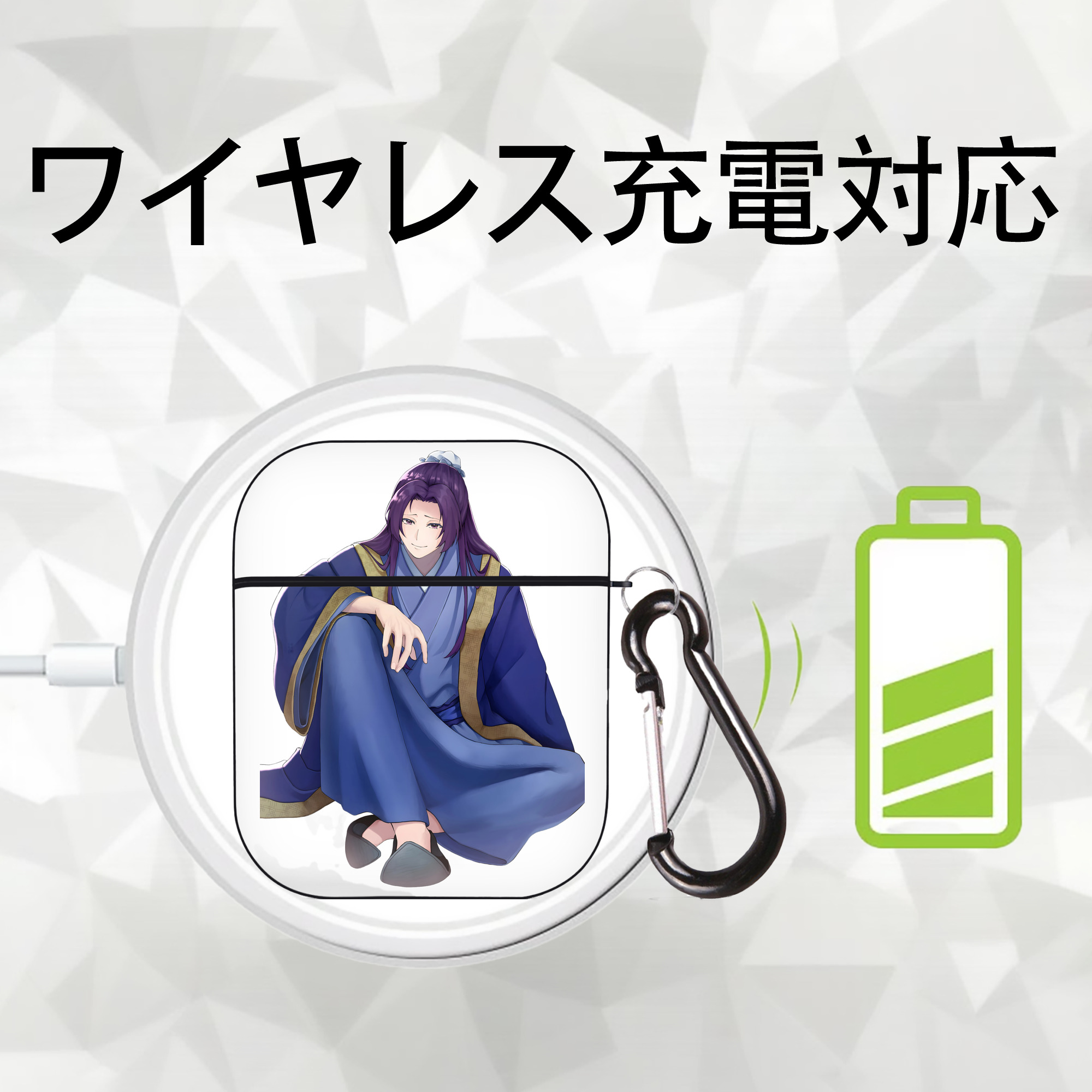 薬屋のひとりごと The Apothecary Diaries AirPods 第2世代保護ケース ハードシェル ブラック 耐衝撃・防指紋・カラビナ付き