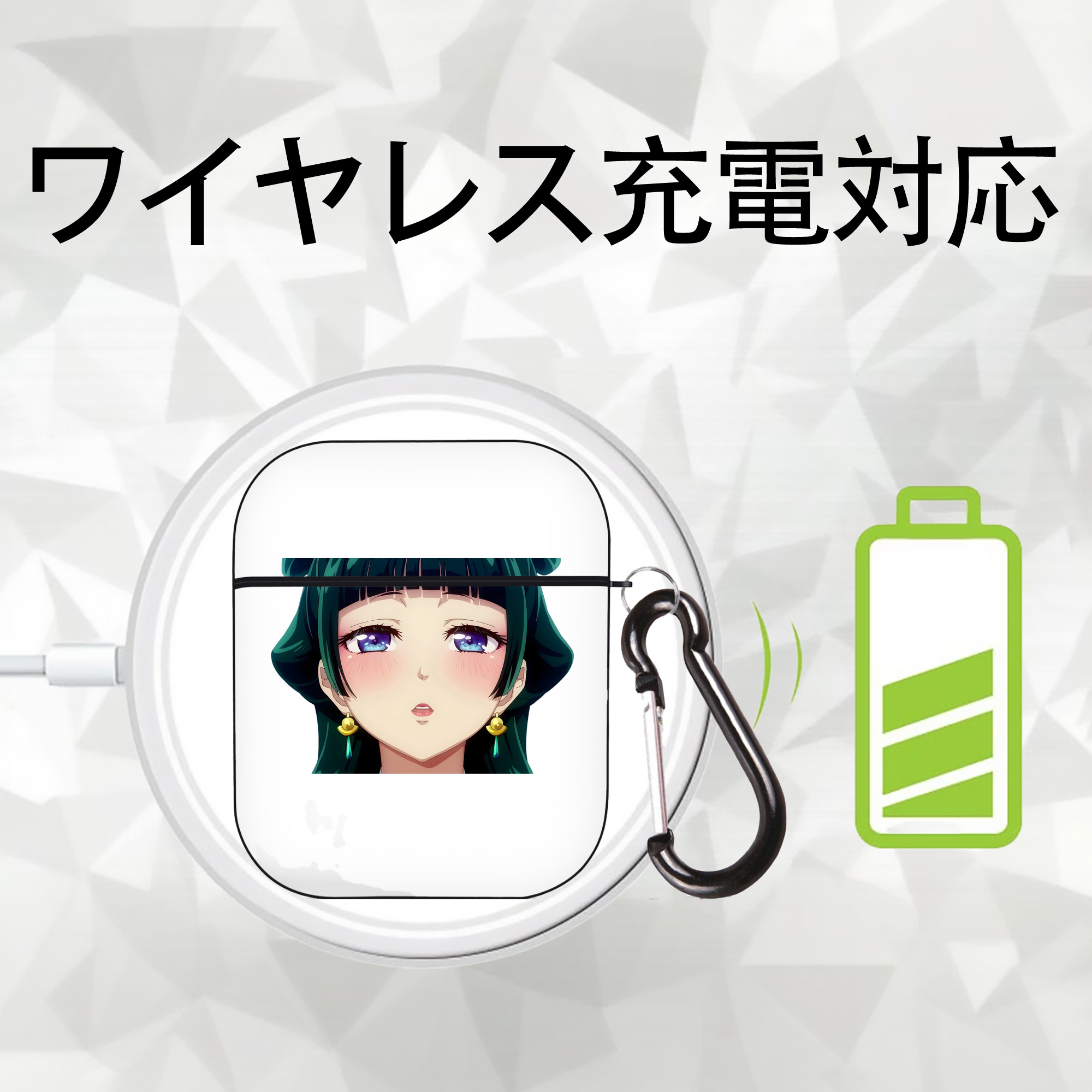 薬屋のひとりごと The Apothecary Diaries AirPods 第2世代保護ケース ハードシェル ブラック 耐衝撃・防指紋・カラビナ付き