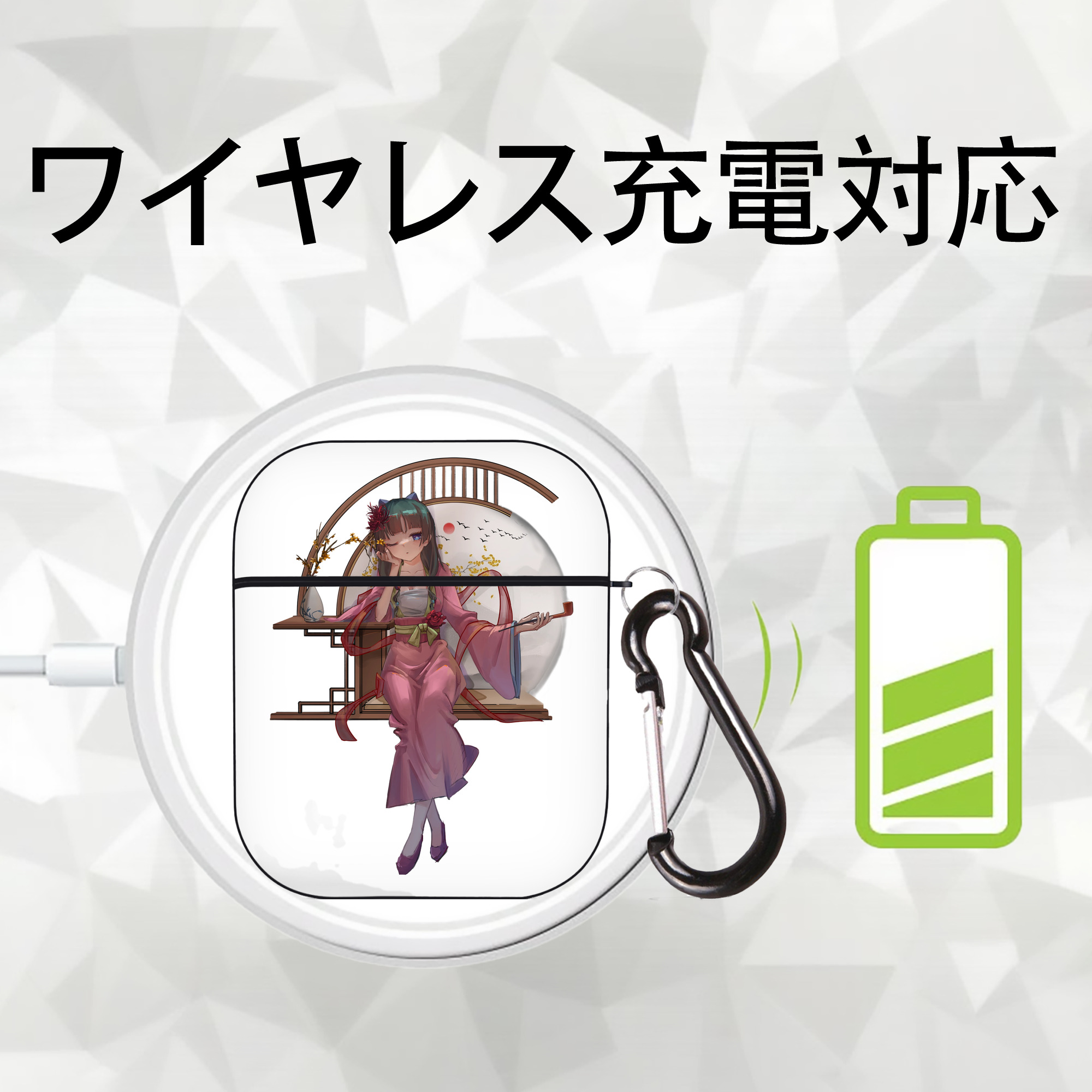 薬屋のひとりごと The Apothecary Diaries AirPods 第2世代保護ケース ハードシェル ブラック 耐衝撃・防指紋・カラビナ付き