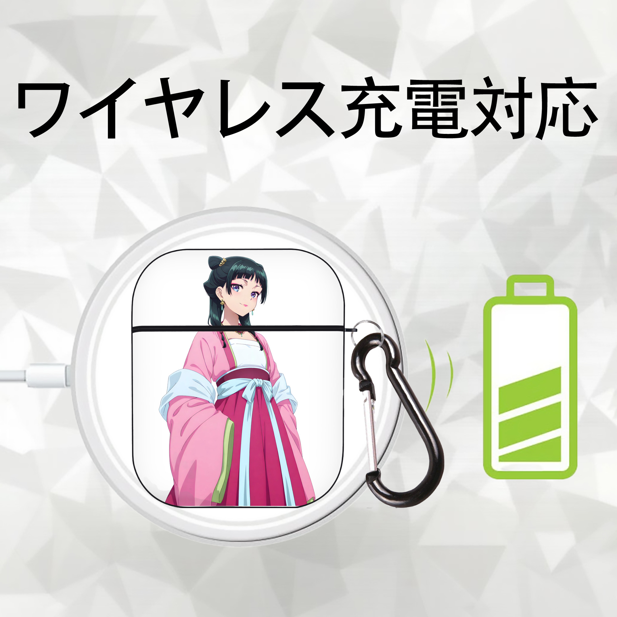薬屋のひとりごと The Apothecary Diaries AirPods 第2世代保護ケース ハードシェル ブラック 耐衝撃・防指紋・カラビナ付き