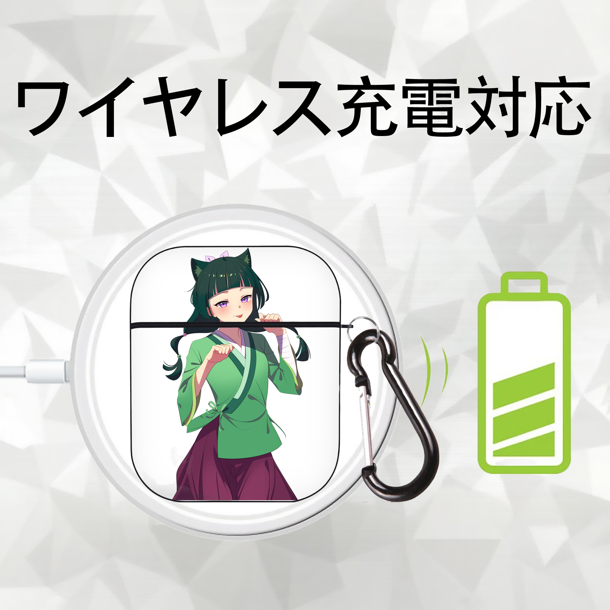 薬屋のひとりごと The Apothecary Diaries AirPods 第2世代保護ケース ハードシェル ブラック 耐衝撃・防指紋・カラビナ付き