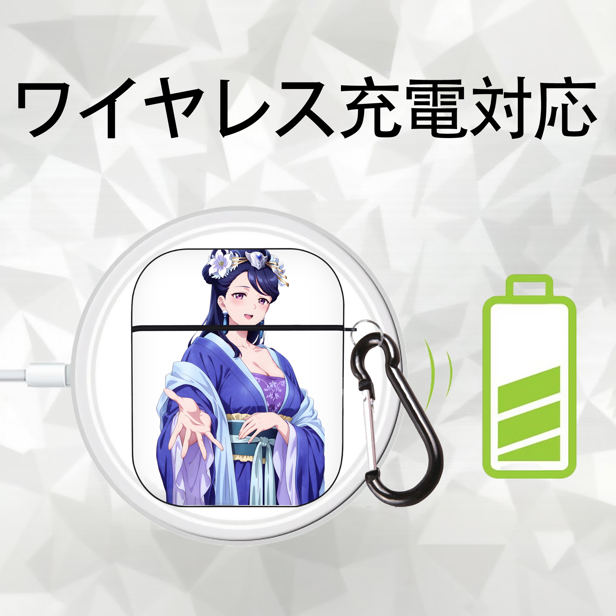 薬屋のひとりごと The Apothecary Diaries AirPods 第2世代保護ケース ハードシェル ブラック 耐衝撃・防指紋・カラビナ付き