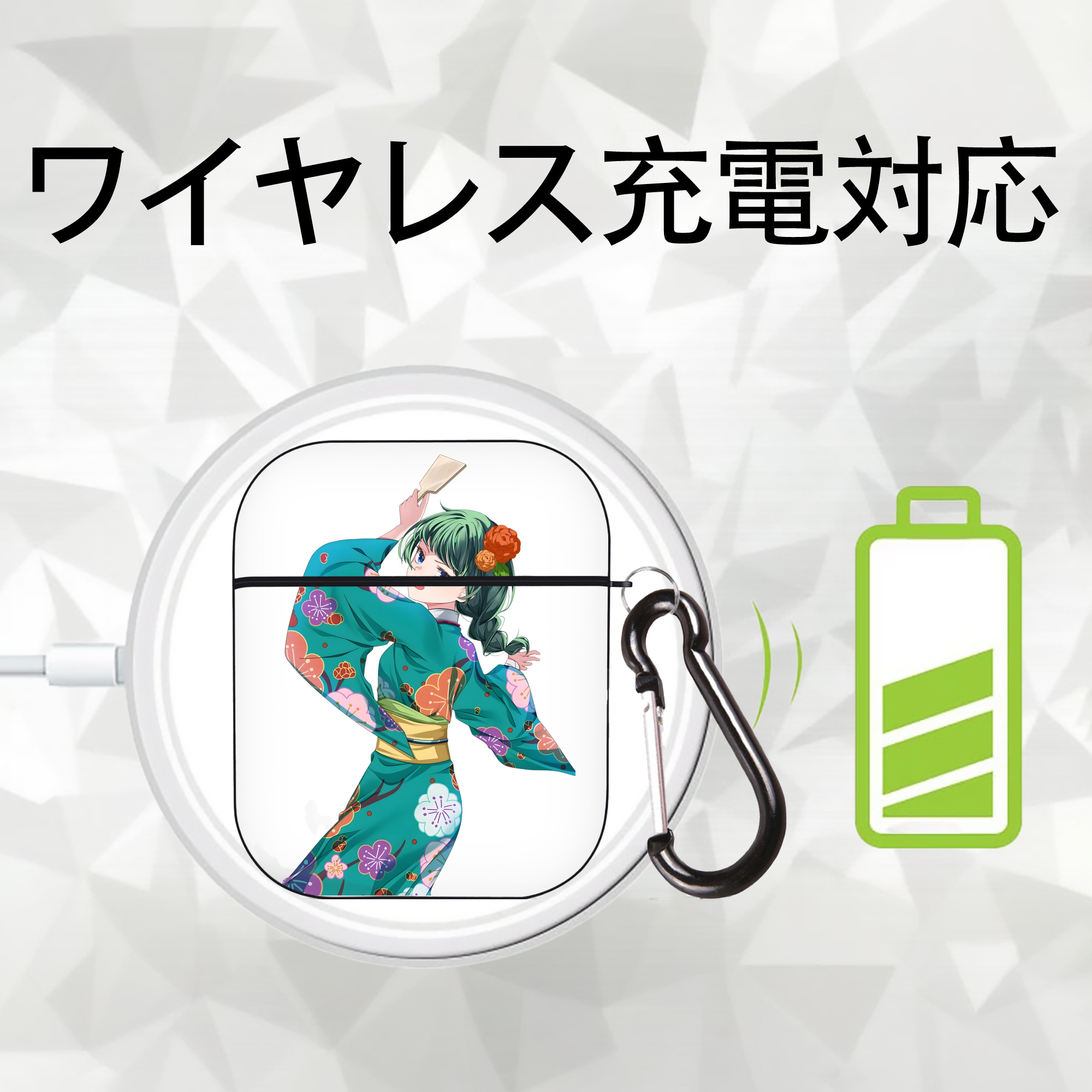 薬屋のひとりごと The Apothecary Diaries AirPods 第2世代保護ケース ハードシェル ブラック 耐衝撃・防指紋・カラビナ付き