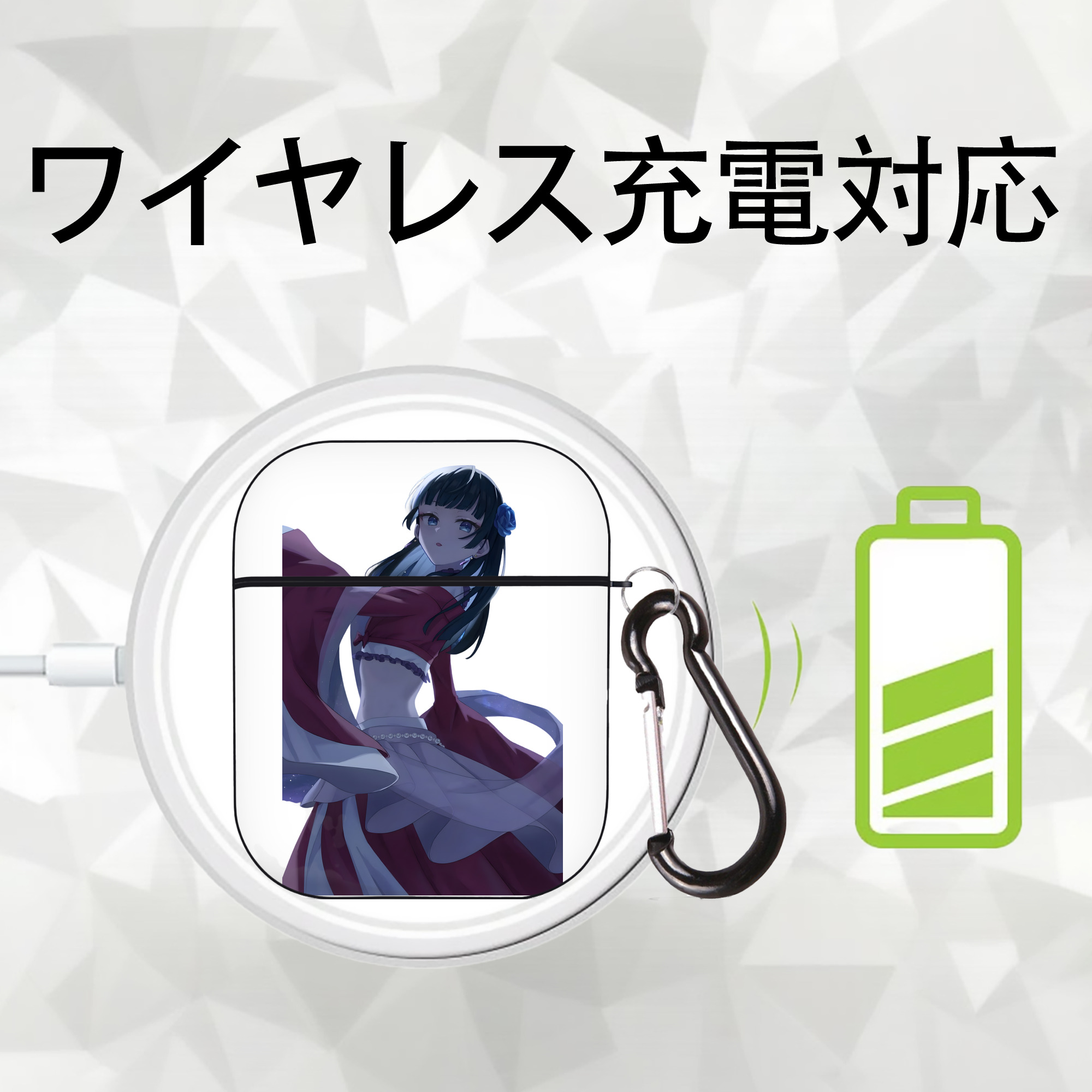 薬屋のひとりごと The Apothecary Diaries AirPods 第2世代保護ケース ハードシェル ブラック 耐衝撃・防指紋・カラビナ付き