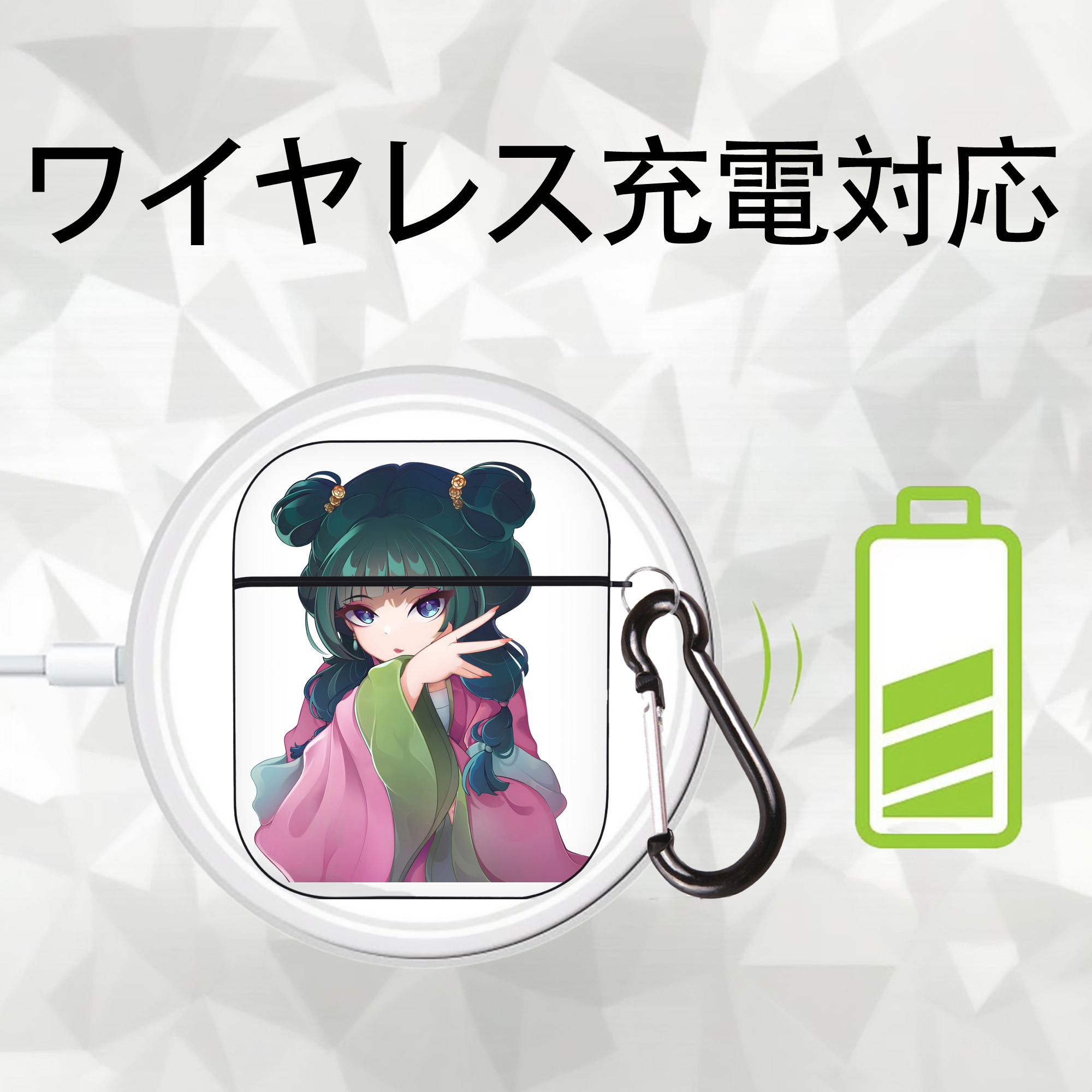 薬屋のひとりごと The Apothecary Diaries AirPods 第2世代保護ケース ハードシェル ブラック 耐衝撃・防指紋・カラビナ付き