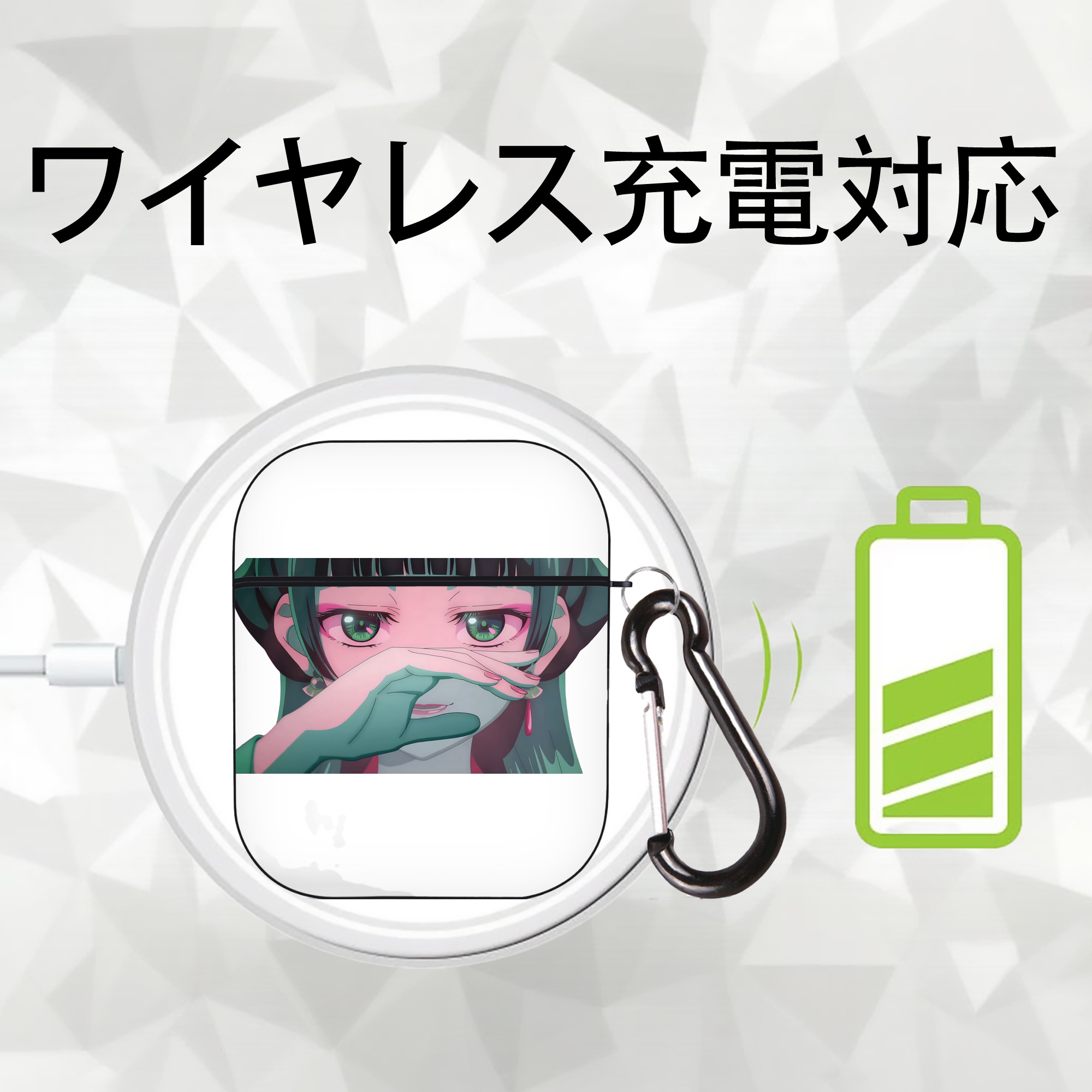 薬屋のひとりごと The Apothecary Diaries AirPods 第2世代保護ケース ハードシェル ブラック 耐衝撃・防指紋・カラビナ付き